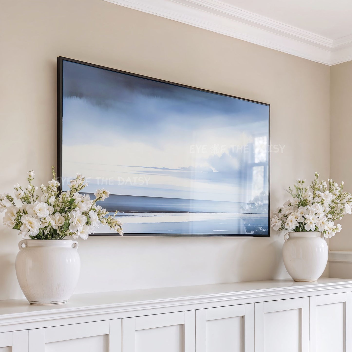 Blue Tone Watercolour Seascape 4K TV Art | Minimal Sea Coastal Landscape TV Art 4K