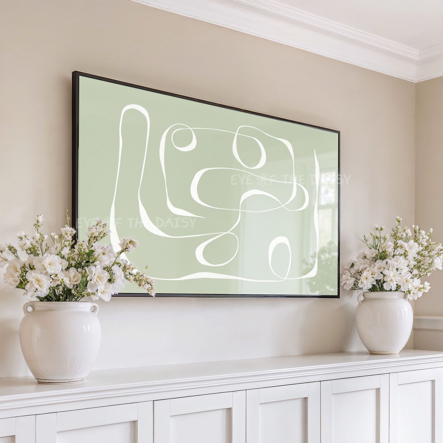 Sage Green Minimal Line Drawing 4K TV Art | Modern Boho Abstract TV Art 4K