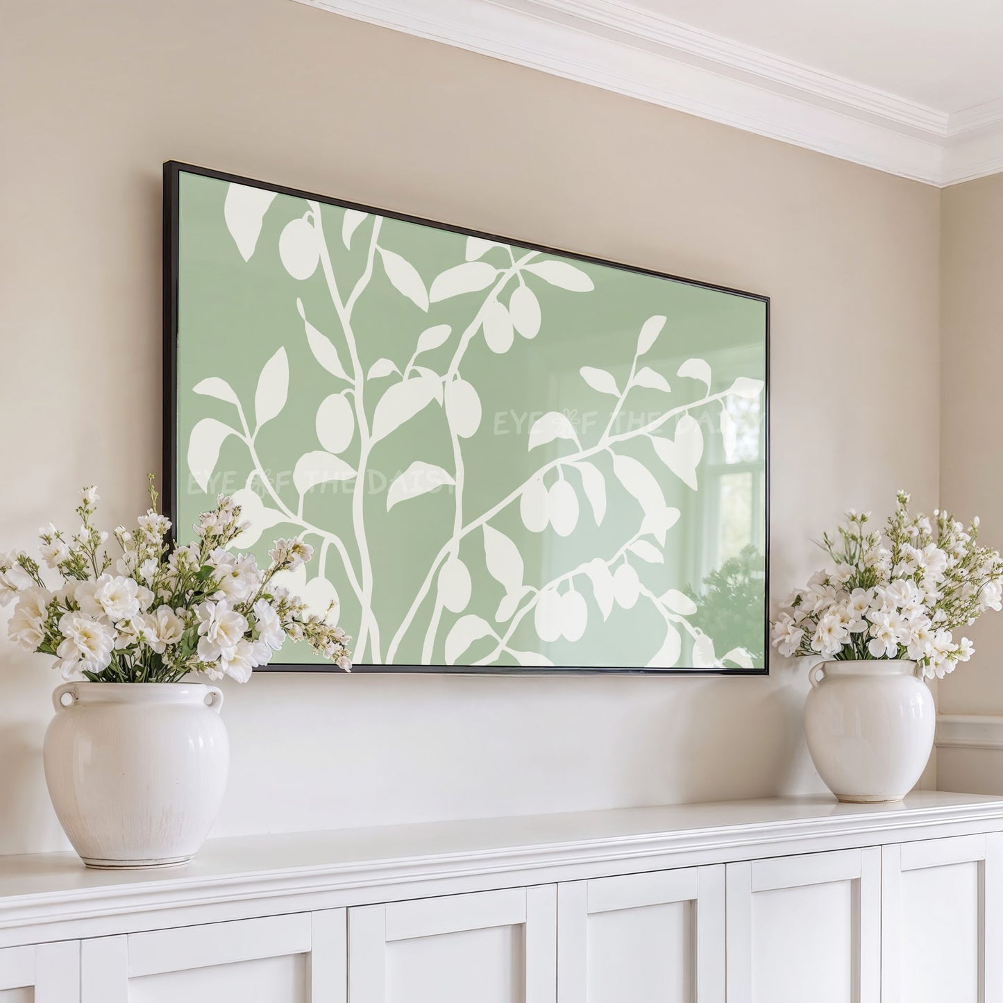 Sage Green Olive Tree 4K Art for TV Screen | Minimal Botanical TV Art 4K