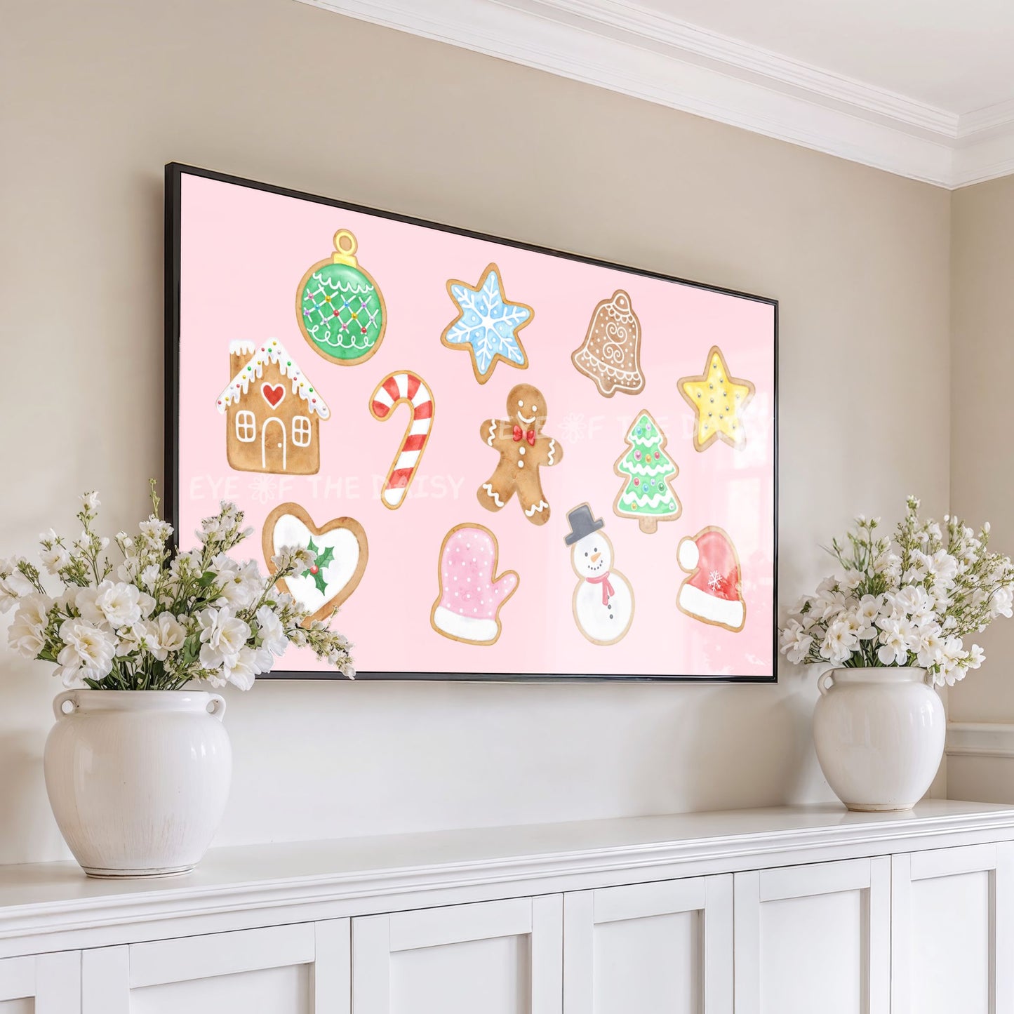 Pink Christmas Cookies 4K TV Art | Pastel Pink Holiday TV Art for TV Screen 4K