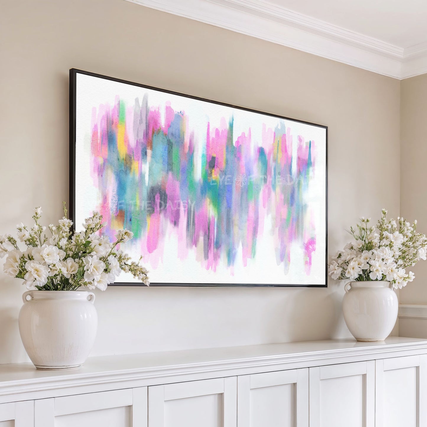 Pink Blue Teal Watercolour Abstract 4K TV Art | Vibrant Contemporary Art for TV Screen 4K