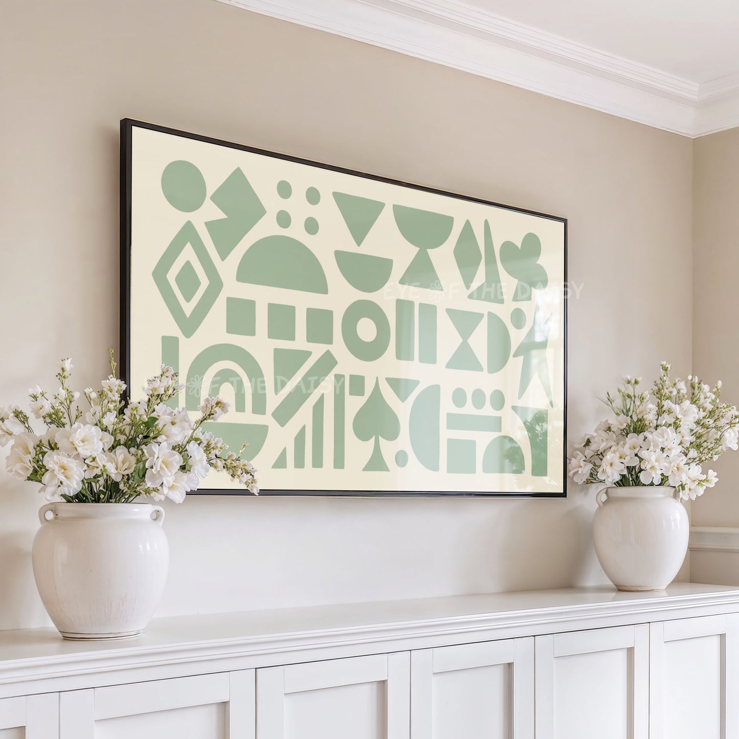 Sage Green Beige Abstract Shapes 4K TV Art | Boho Contemporary Geometric TV Art 4K