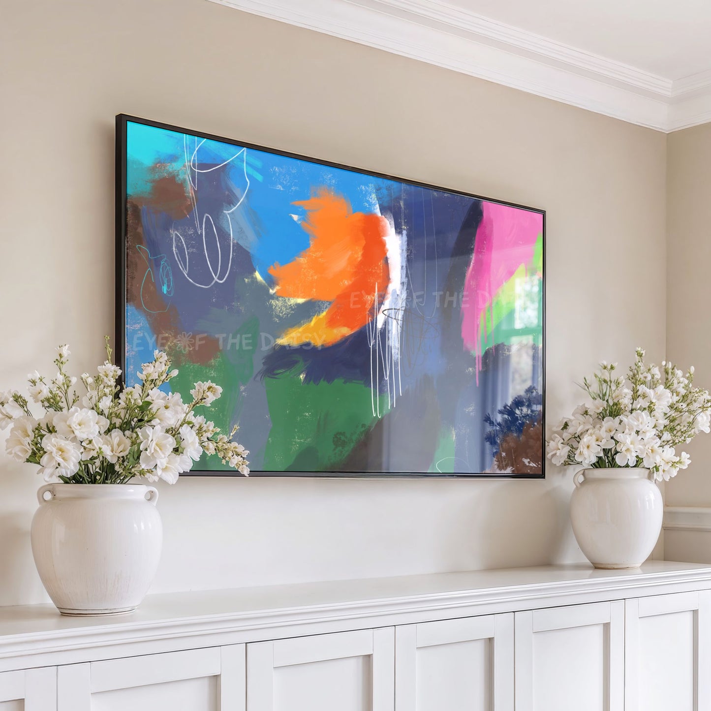 Navy Blue Orange Colourful Abstract Expressionist 4K TV Art | Digital Oil Painting TV Art 4K