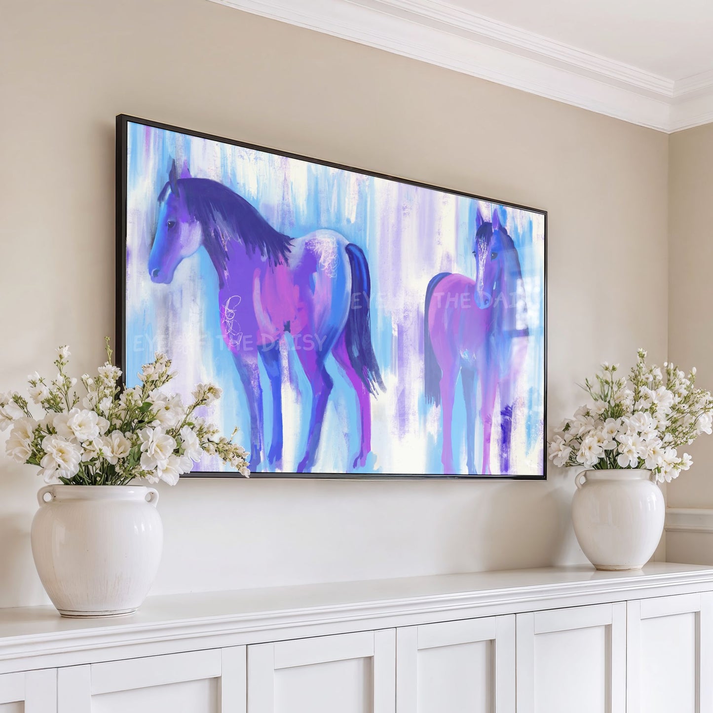 Blue Purple Abstract Horses 4K TV Art | Vibrant Contemporary TV Art 4K Digital Painting