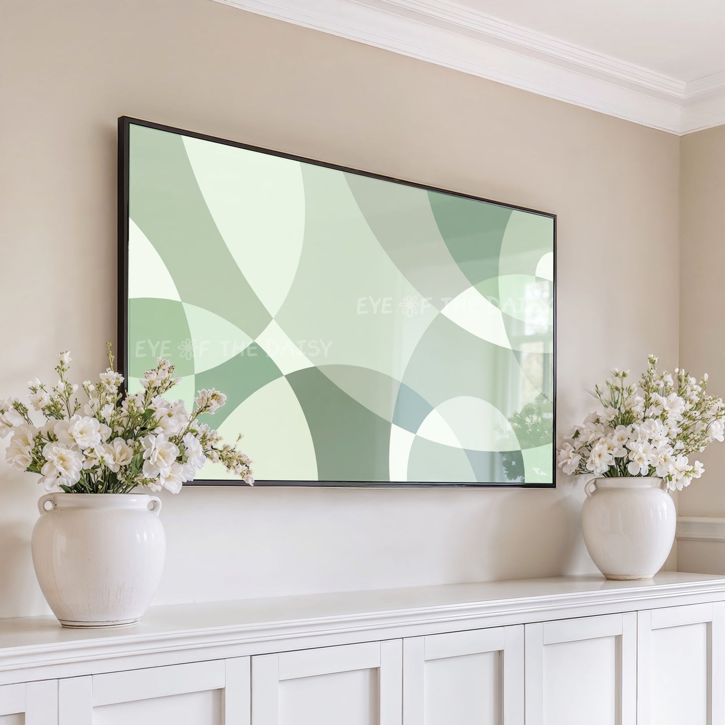 Sage Green Geometric Abstract 4K TV Art | Mid Century Modern 4K Art for TV Screen