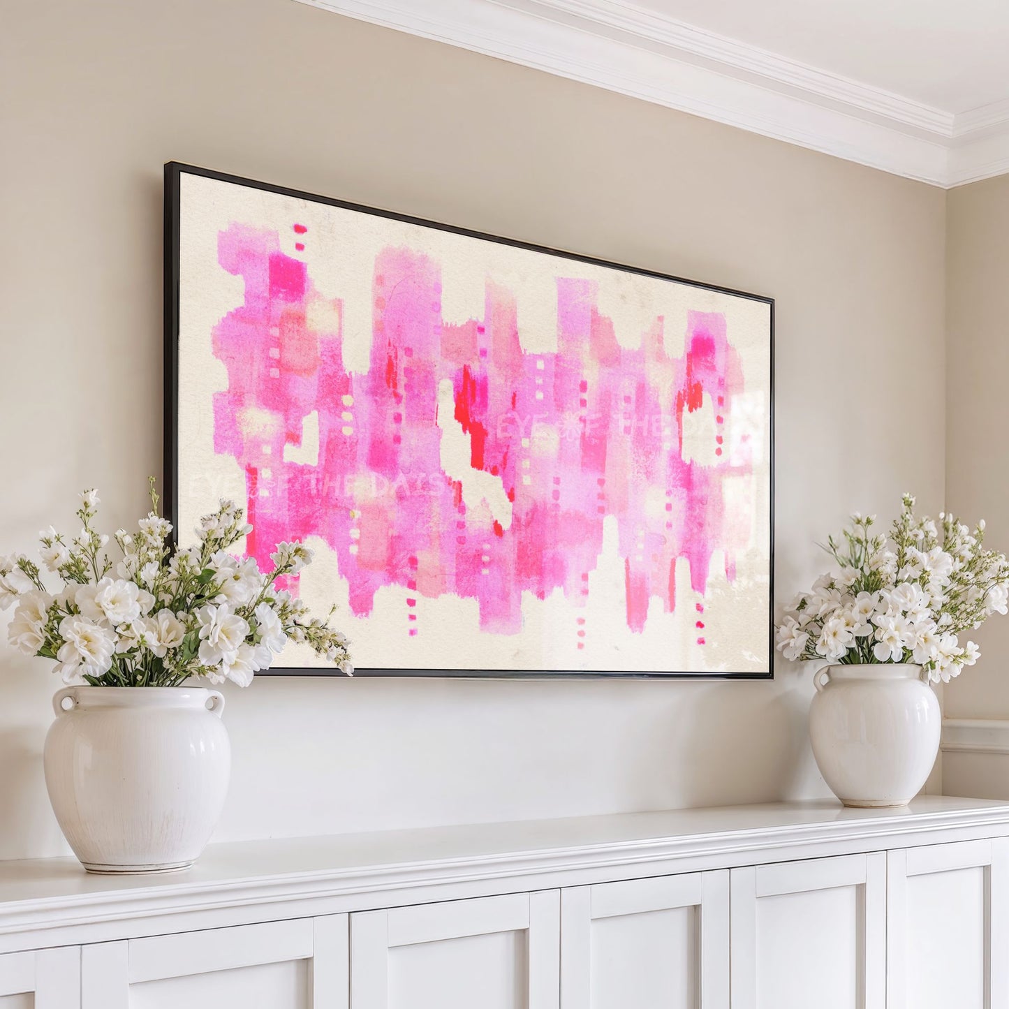 Bright Pink Beige Abstract Expressionist 4K TV Art | Vibrant Contemporary Digital Painting