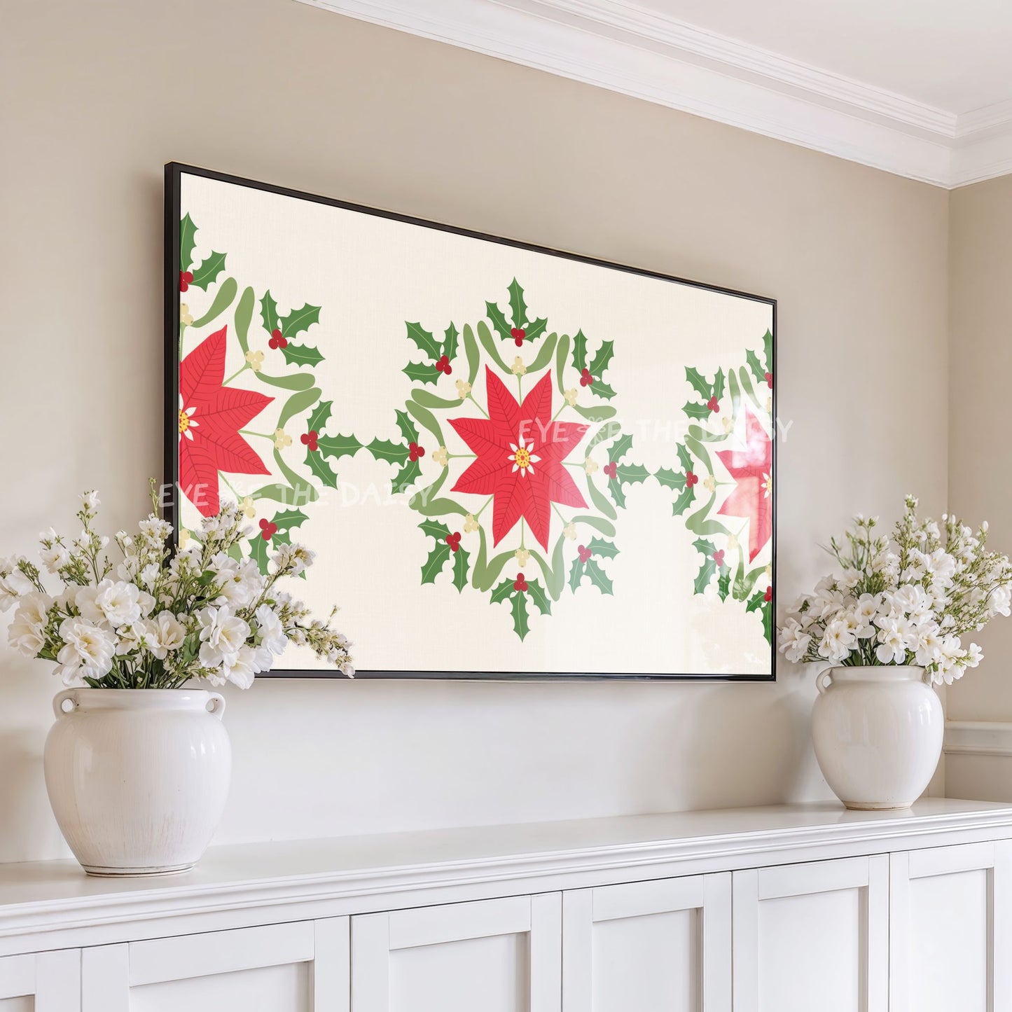 Christmas Mandala 4K TV Art | Traditional Holiday Poinsettia Holly Mistletoe TV Artwork