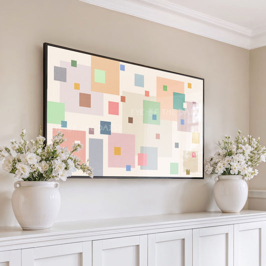 Pastel Colourful Squares Abstract 4K TV Art | Minimal Mid Century Modern Art for TV Screen