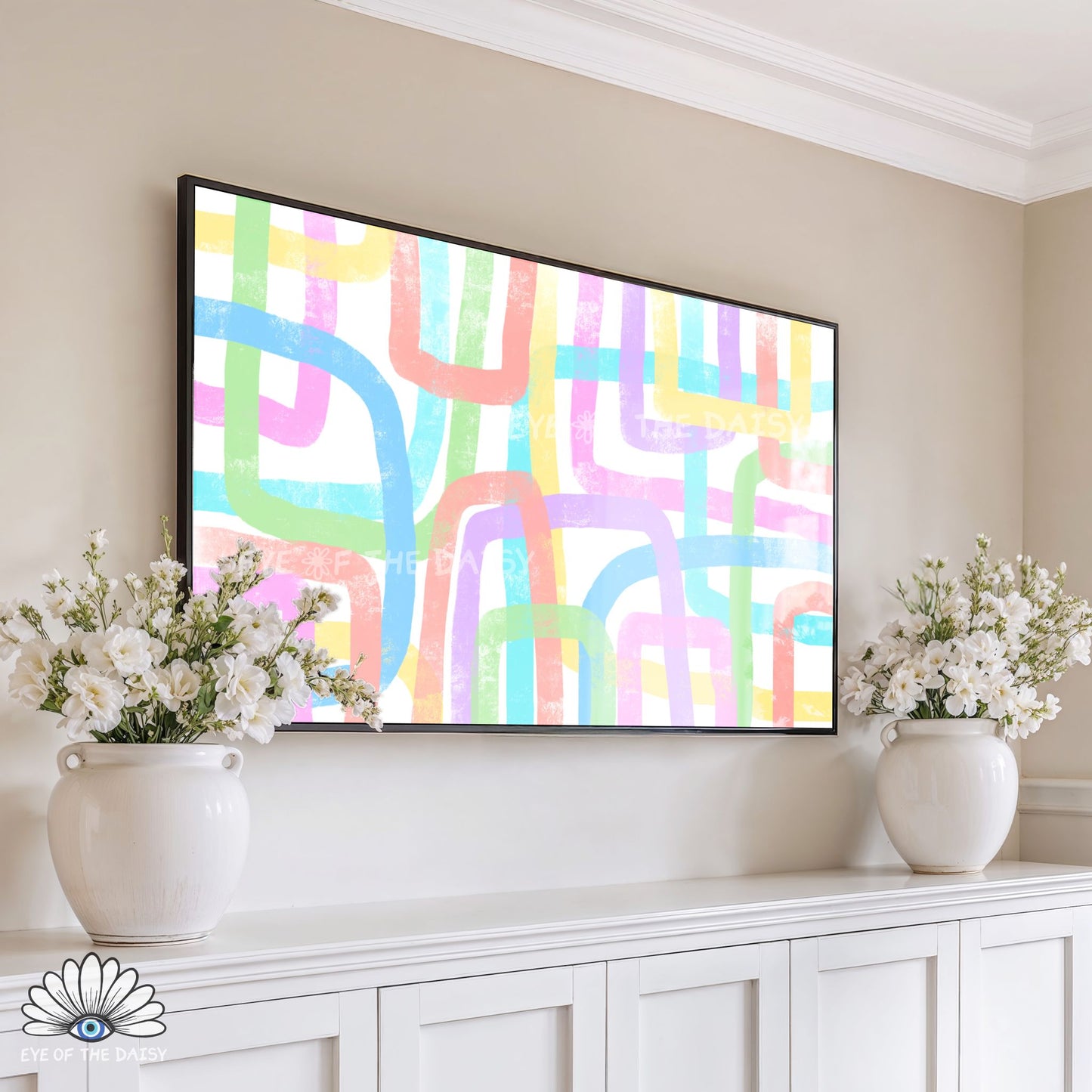 Pastel abstract line 4K TV art on white background, modern contemporary 4K TV art digital download