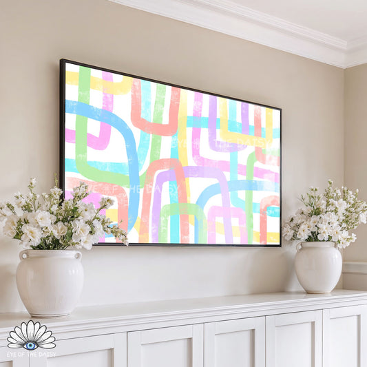 Pastel abstract line 4K TV art on white background, modern contemporary 4K TV art digital download