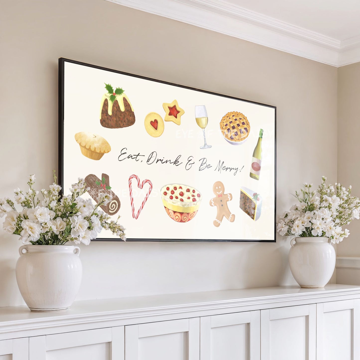 Watercolour Christmas Food 4K TV Art | Modern Holiday Phrase Art for TV Screen