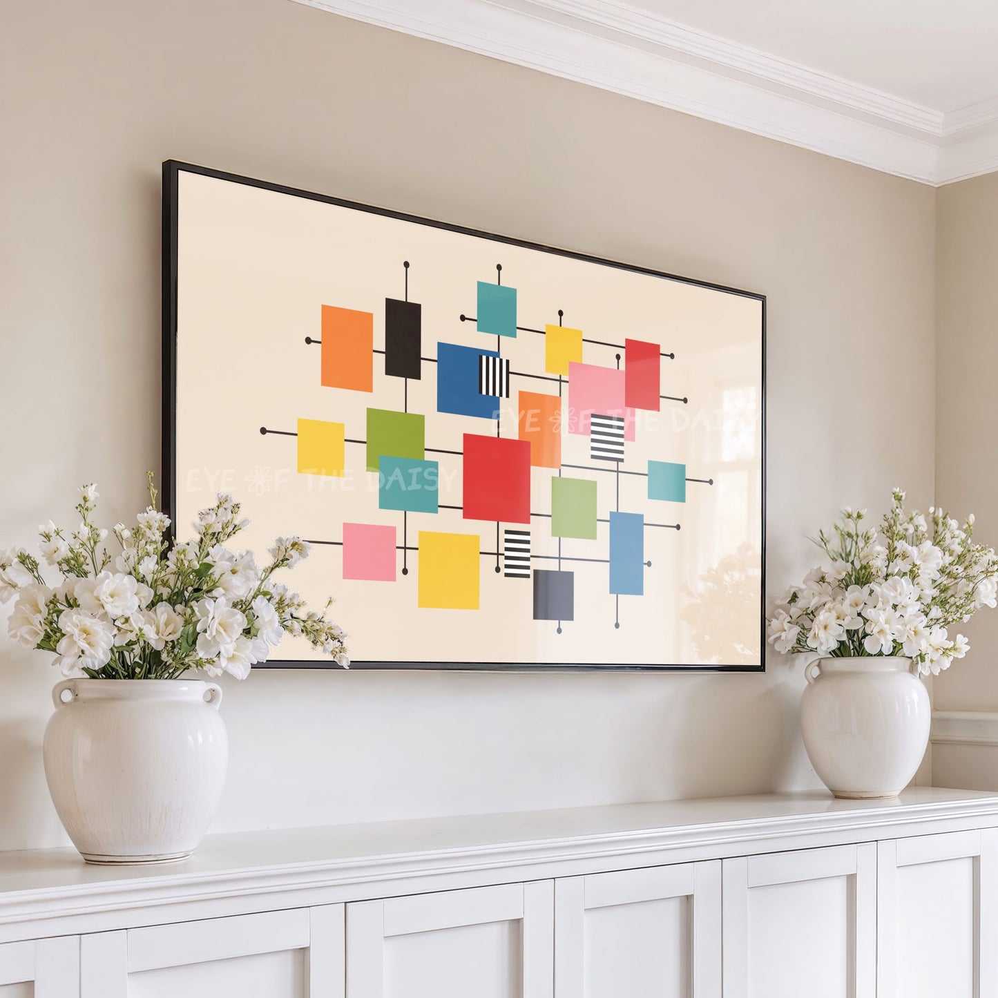 Mid Century Modern Geometric 4K TV Art | Colourful Squares Abstract TV Art 4K