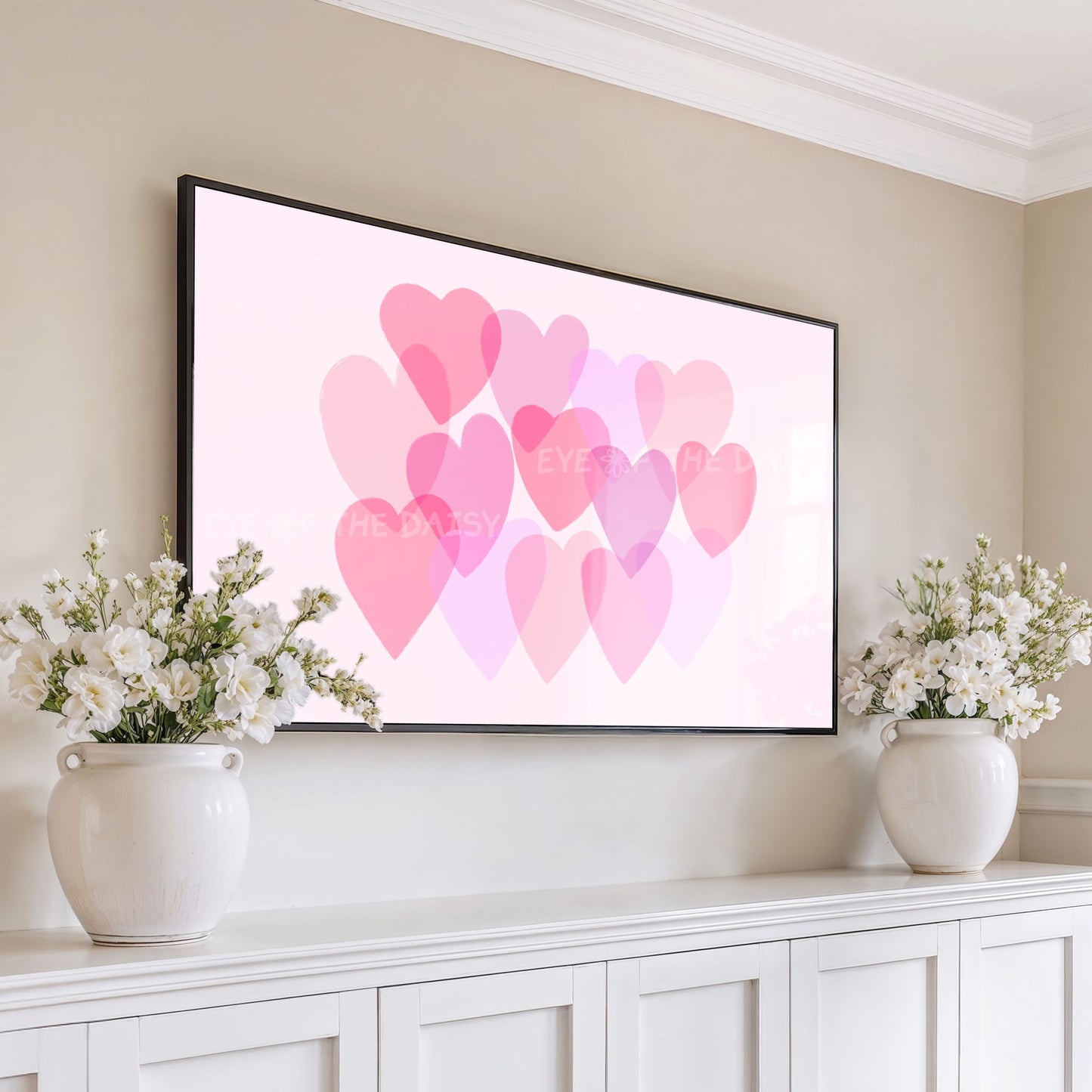 Pink Abstract Hearts 4k TV Art | Minimal Modern Hearts 4K Artwork for TV Screen