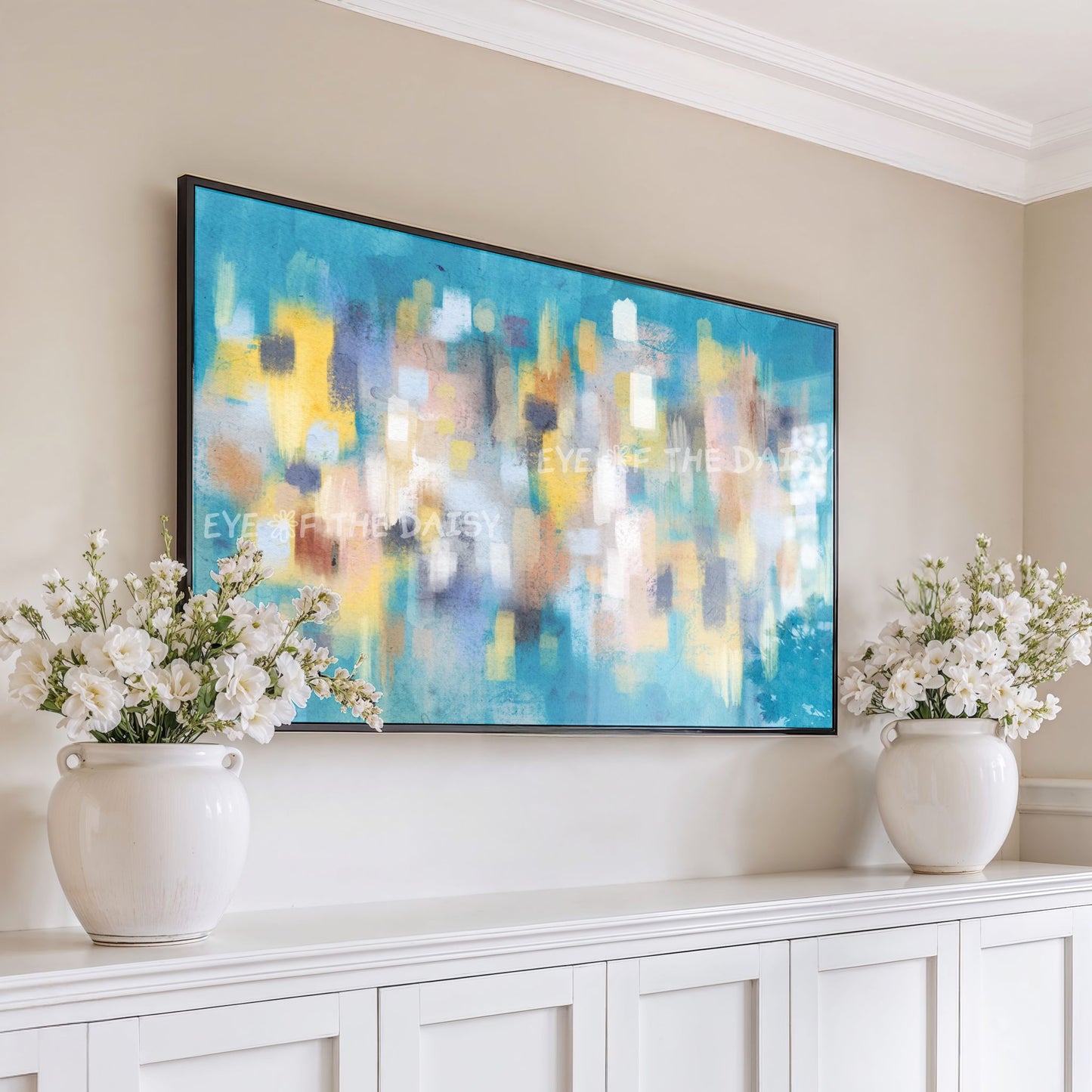 Turquoise & Mustard Modern 4K TV Art  | Abstract Expressionist Screensaver Art 4K