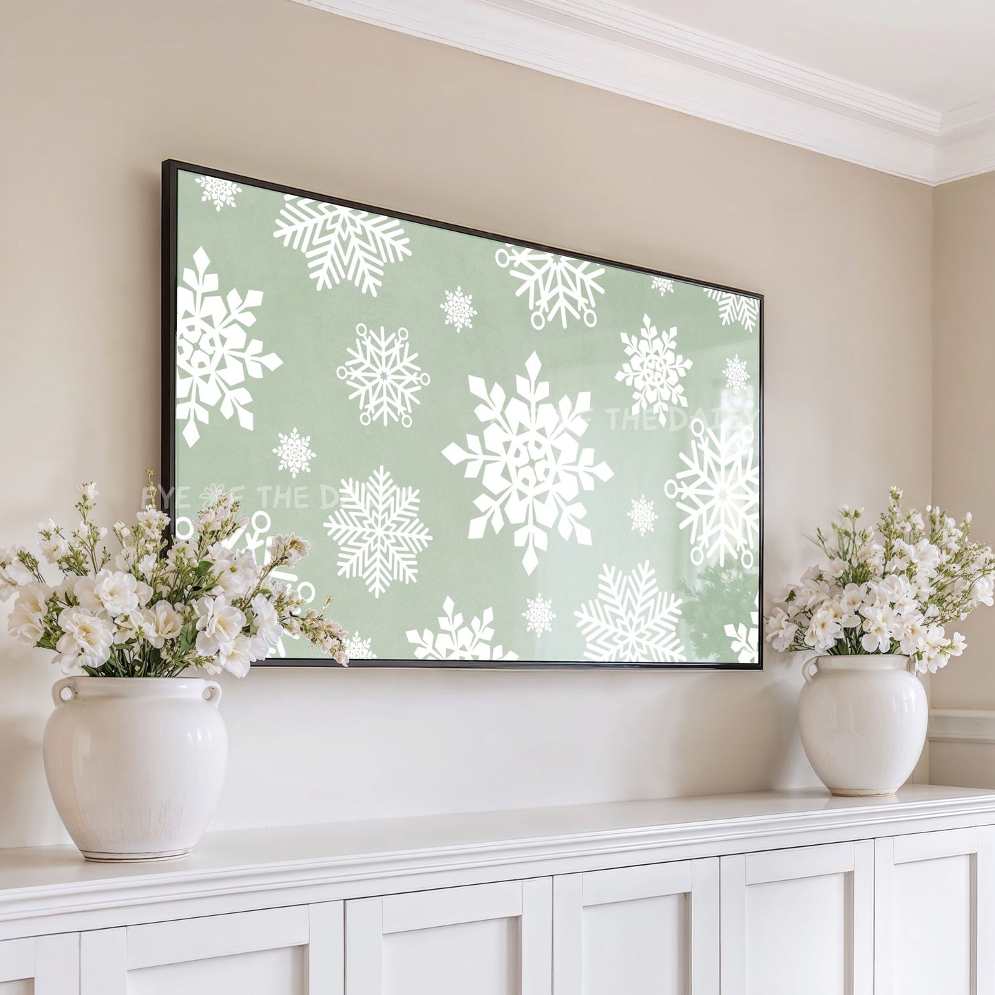 Sage Green Boho Christmas TV Art 4K | Sage Green Holiday Decor 4K TV Artwork