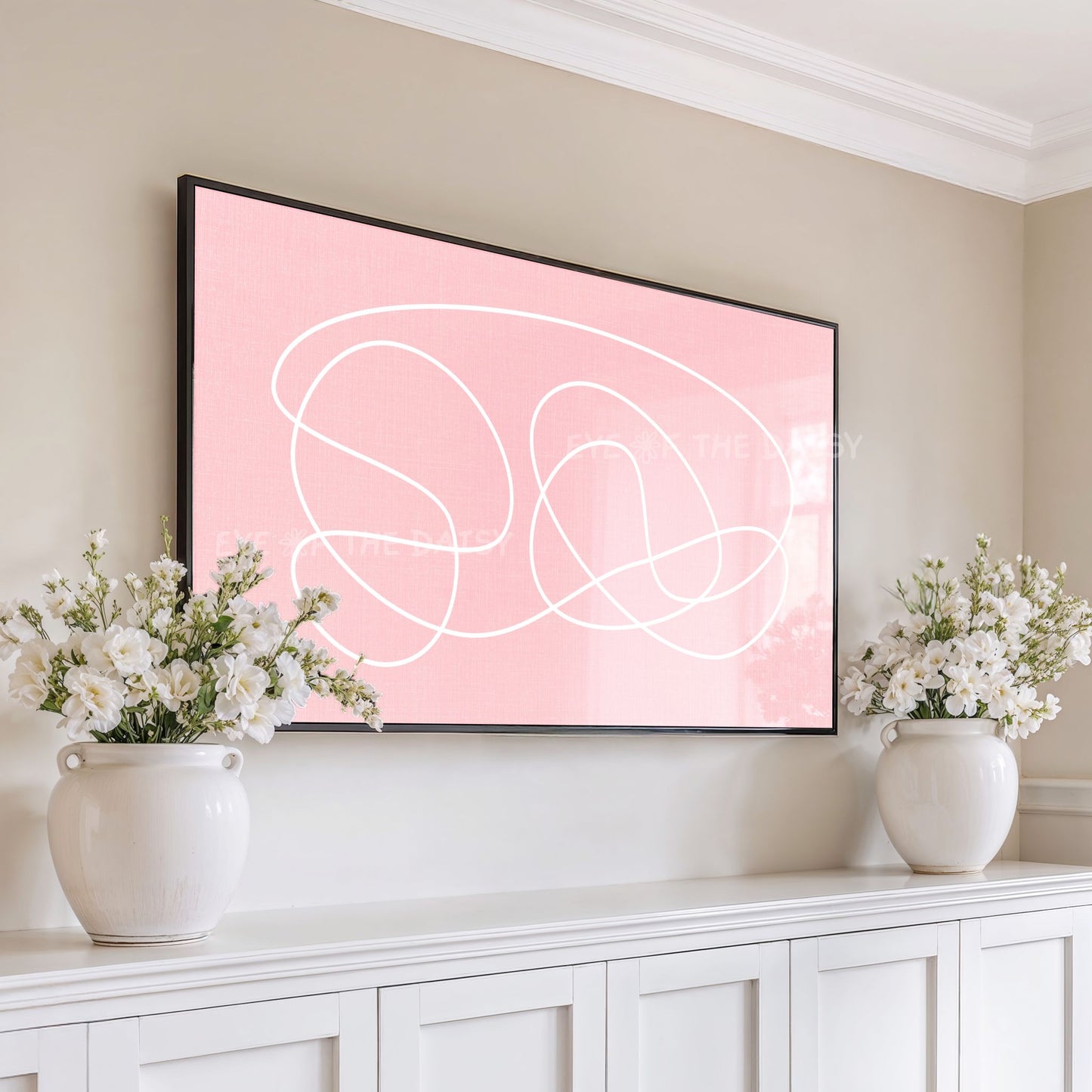 Blush Pink White Minimal 4K TV Art | Abstract Scribble Line Art for TV Screen