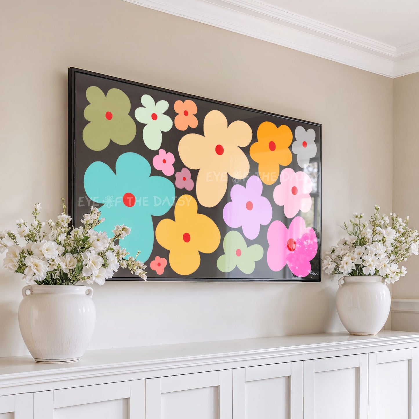 Colourful Retro Flowers 4K TV Art | Trendy Vibrant Botanical 4K Art for TV Screen