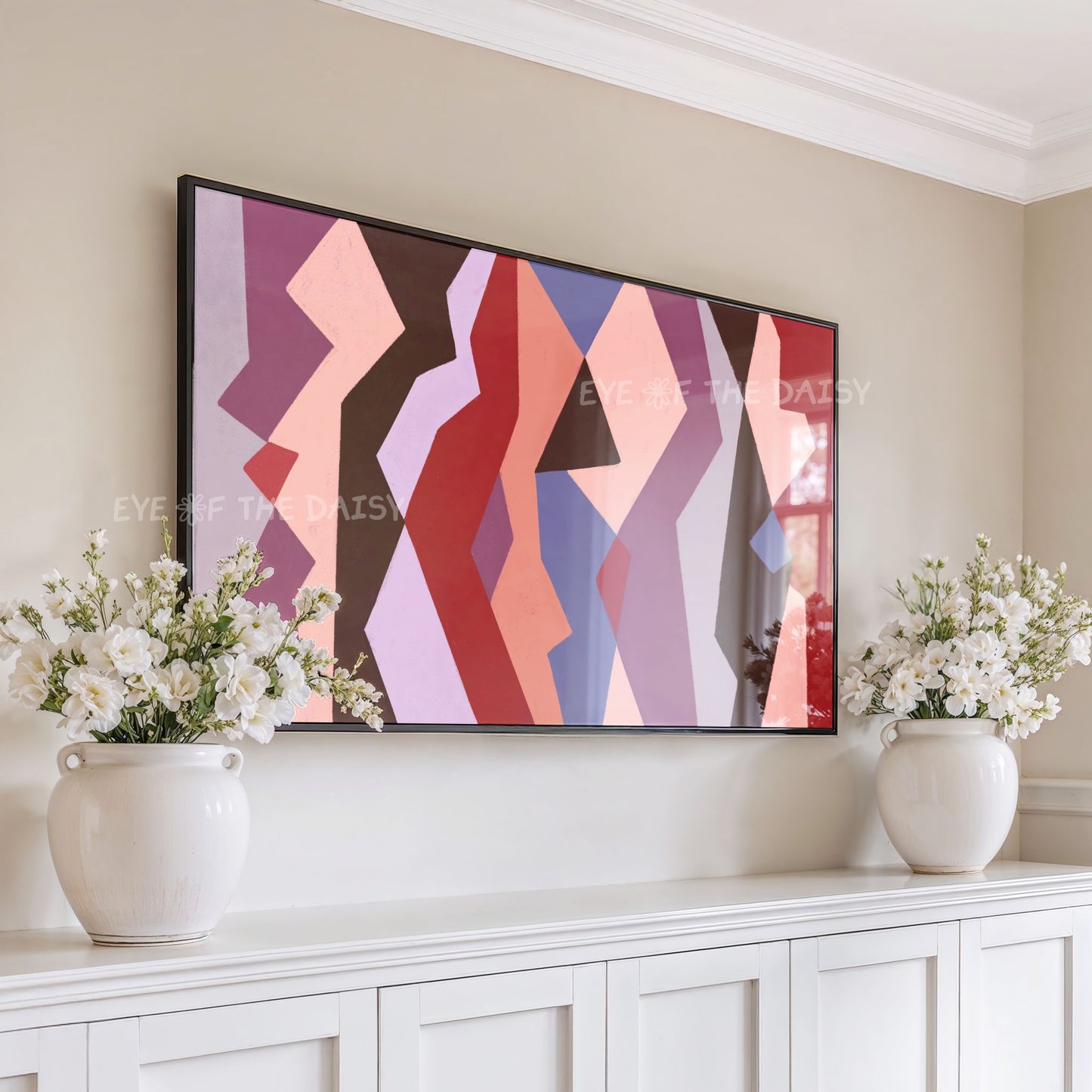 Maroon Purple Peach TV Art 4K | Mid Century Modern Geometric Artwork for TV Screen 4K