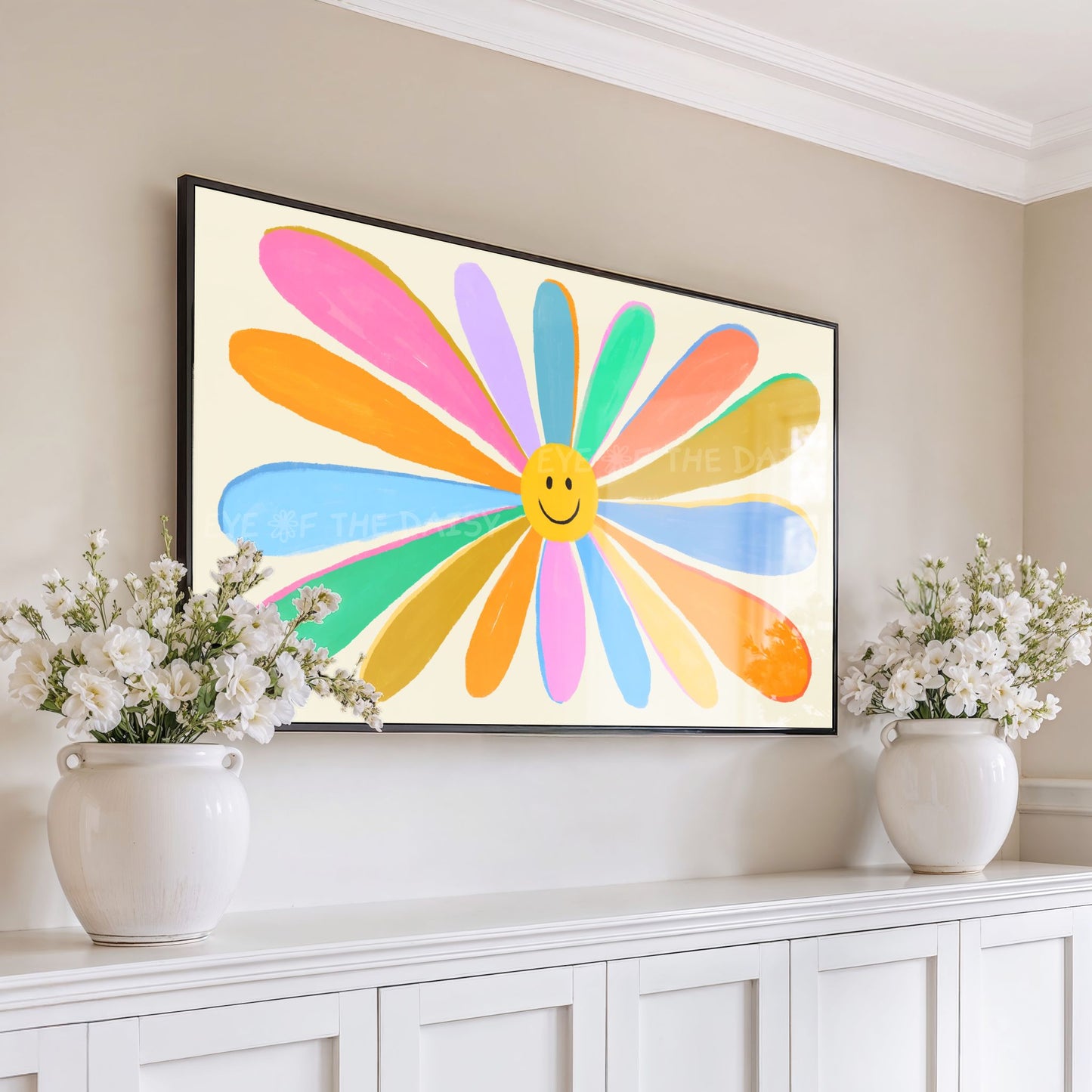 Retro Colourful Daisy 4K TV Art | Bright Vibrant Boho Flower 4K Art for TV Screen