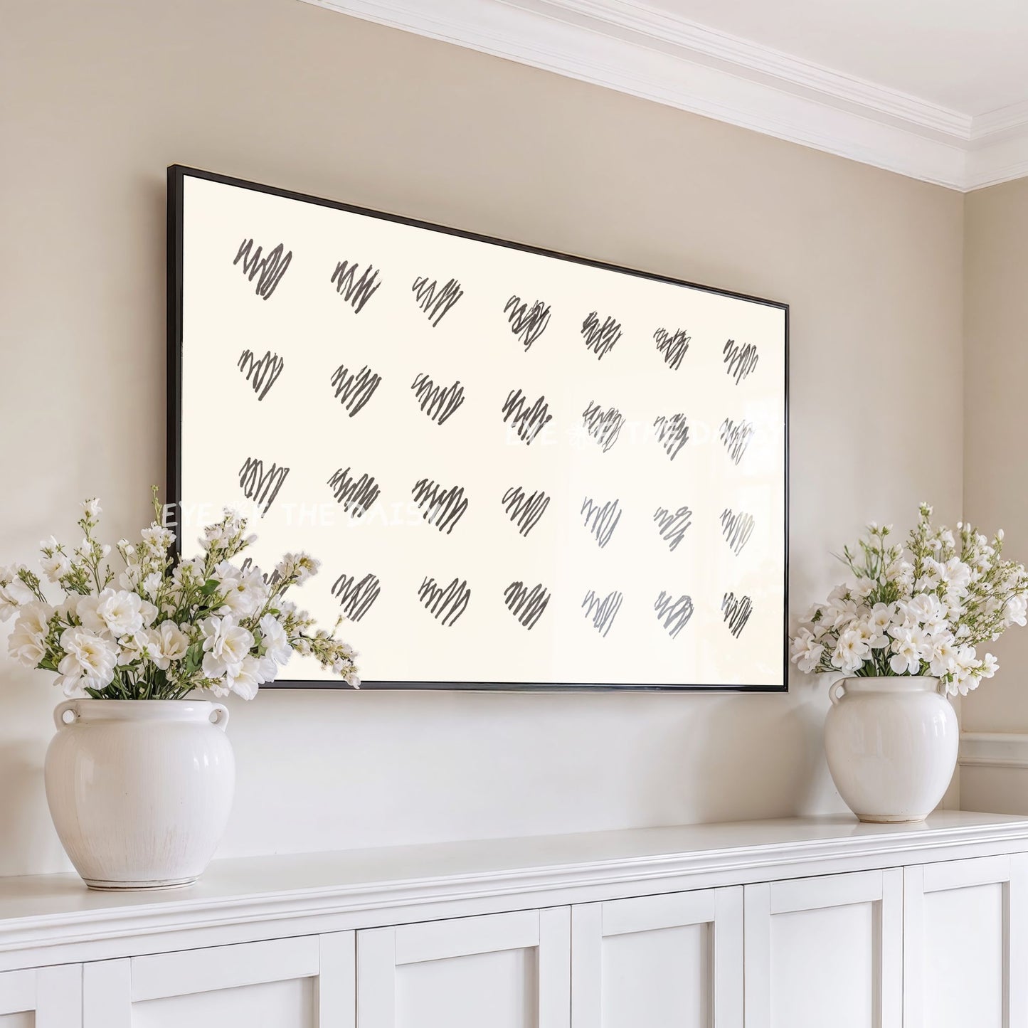 Black Beige Minimal Hearts Sketch 4K TV Art | Modern Valentine's Day TV Art 4K
