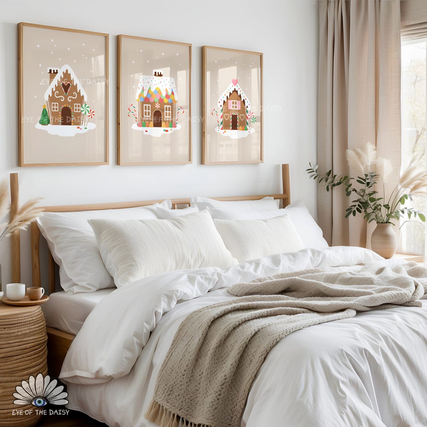 Set of 3 Gingerbread House Prints Digital Download | Cute Christmas Printable Wall Art