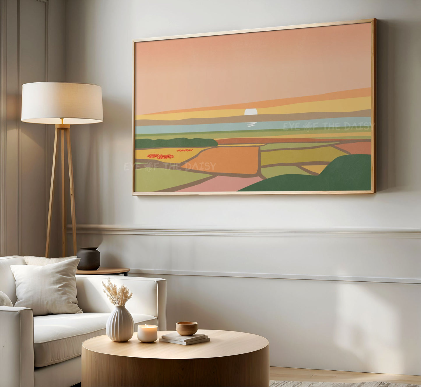 Warm Tone Abstract Landscape 4K TV Art | Minimal Poppy Flower Fields Sea Sky TV Art 4K