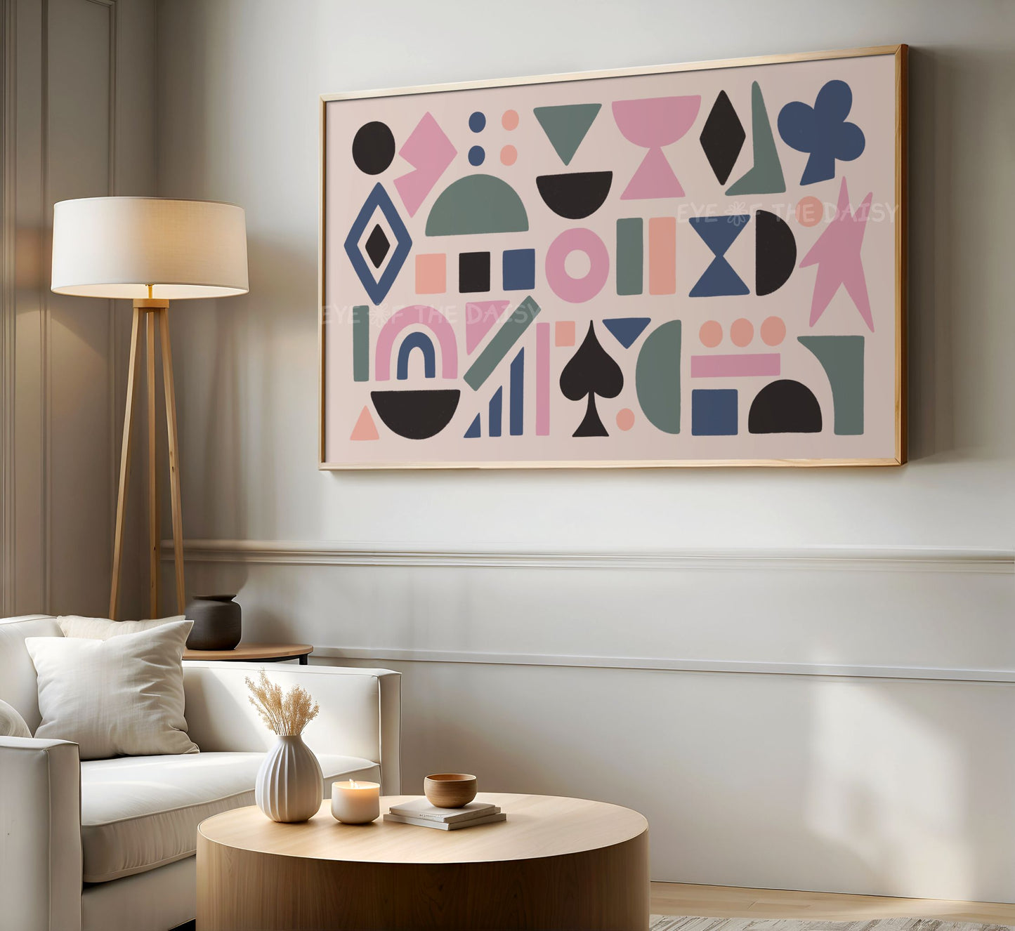 Blush Pink Navy Blue Green Abstract Shapes 4K TV Art | Contemporary Art for TV Screen