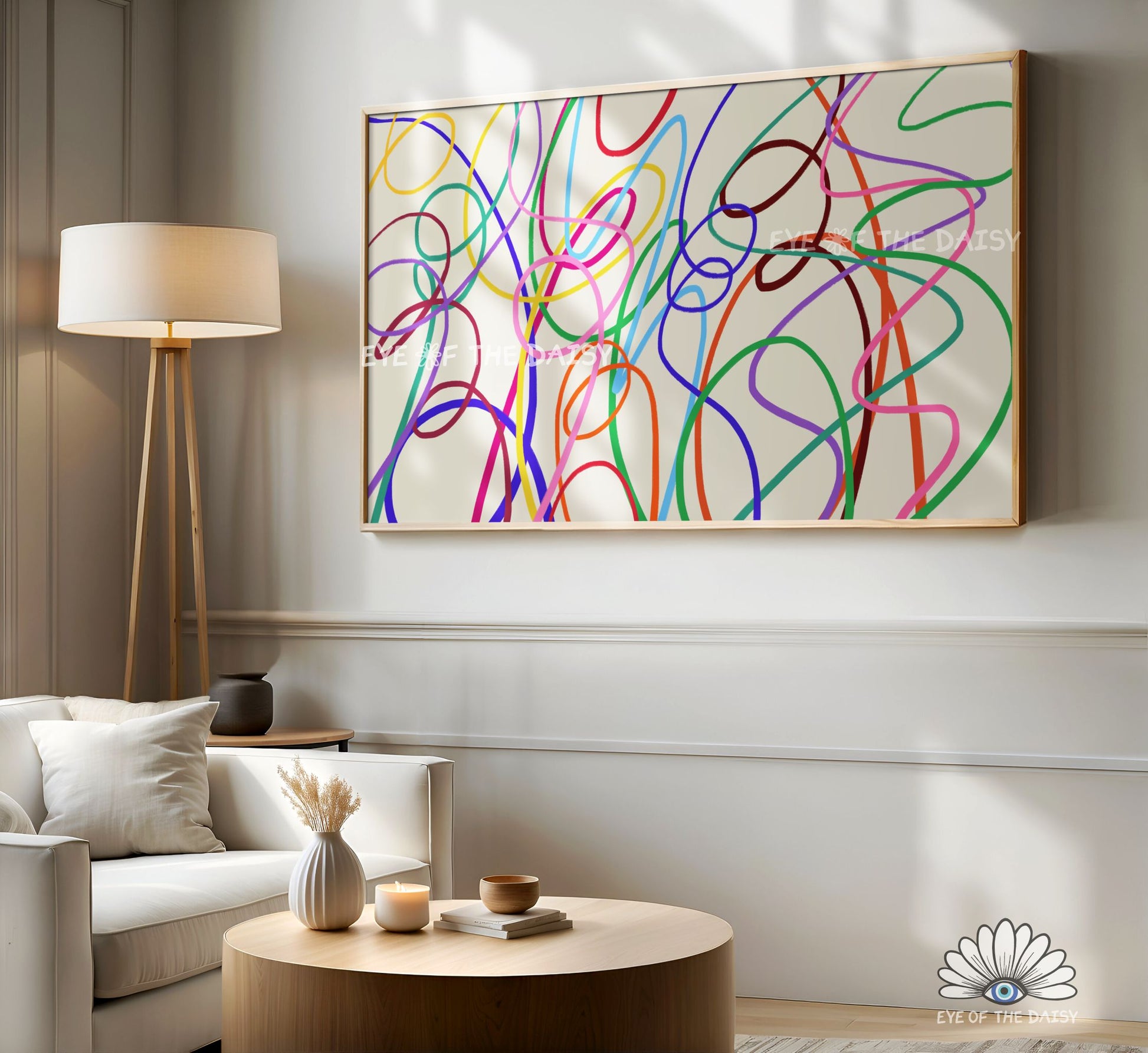 Vibrant abstract scribble TV art digital download, contemporary colourful 4K TV art for MCM or modern interiors