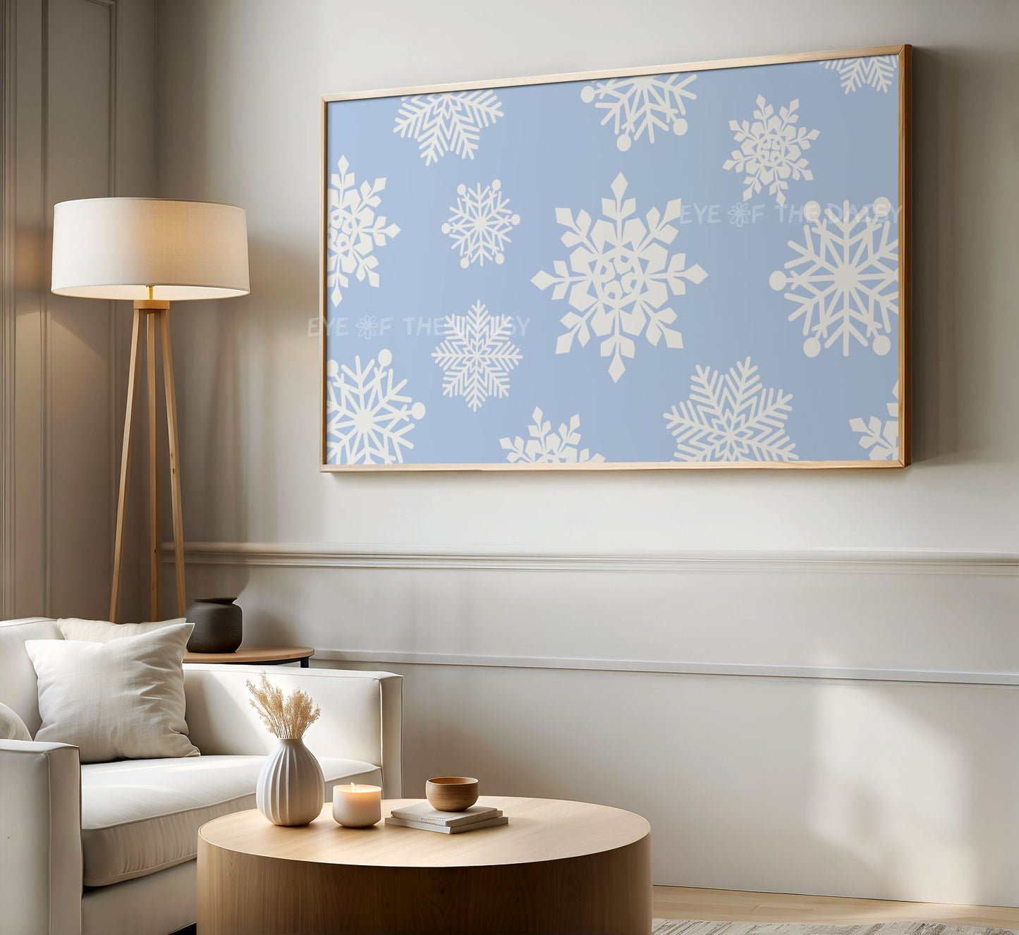 Pale Blue White Snowflakes Christmas TV Art 4K | Minimal Holiday 4K TV Artwork