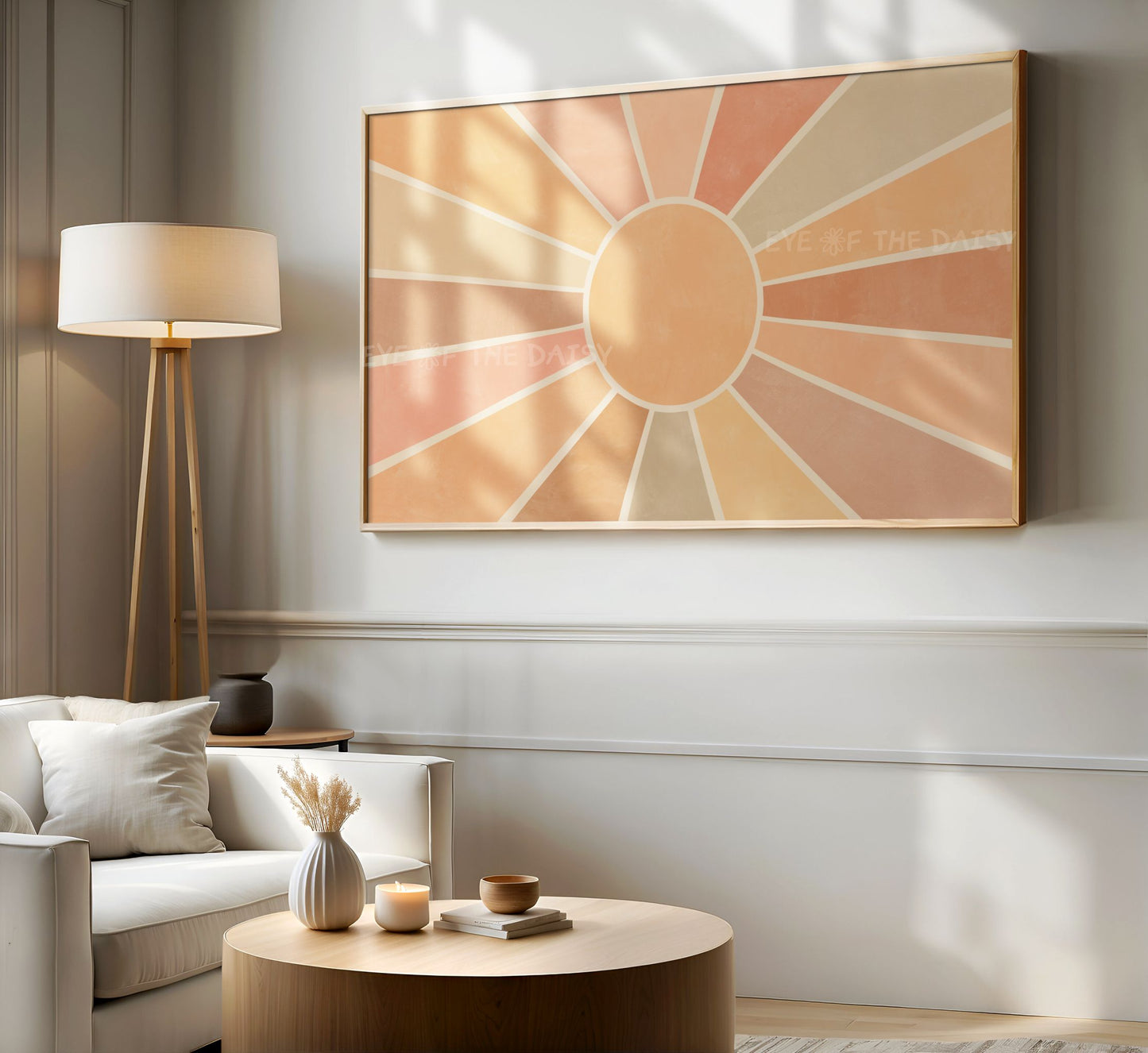 Boho Sunburst 4K TV Art | Earth Tone Minimal Sun Art for TV Screen