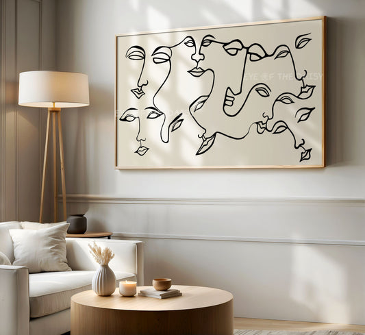 Abstract Faces 4K TV Art | Contemporary Face Line Art for TV Screen