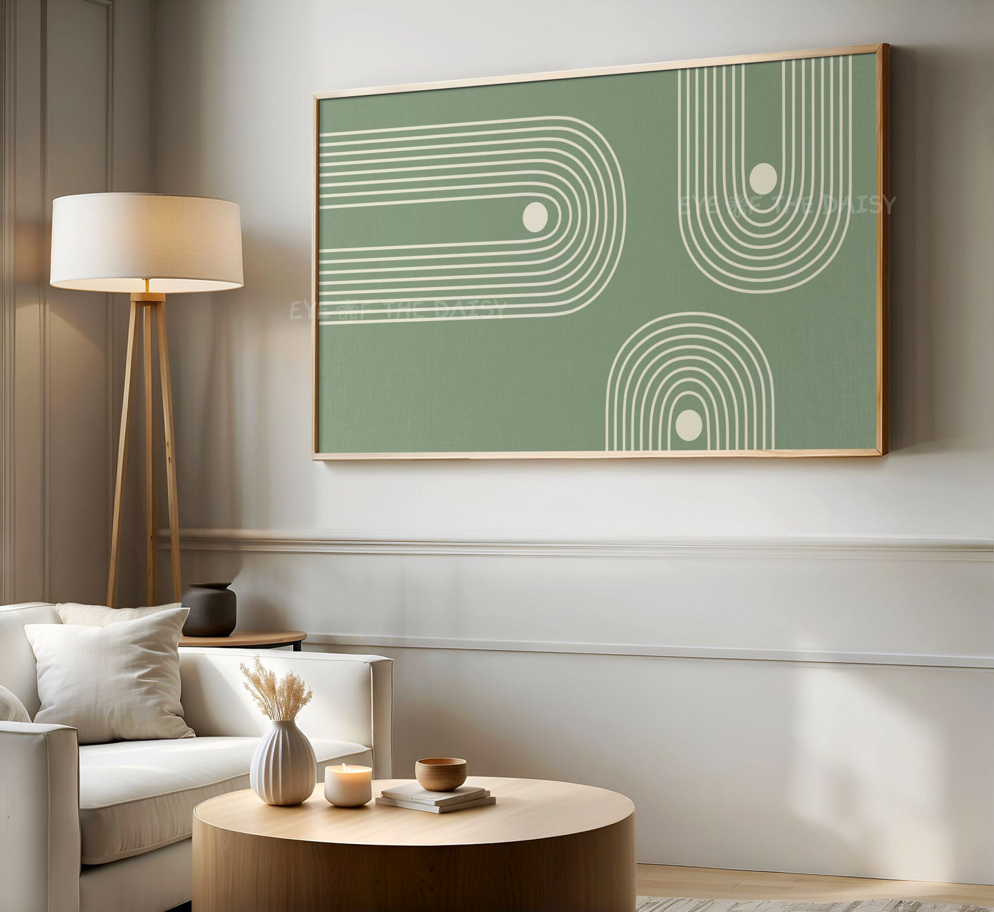 Sage Green Mid Century Modern Arches TV Art 4K | Geometric Minimal 4K TV Artwork