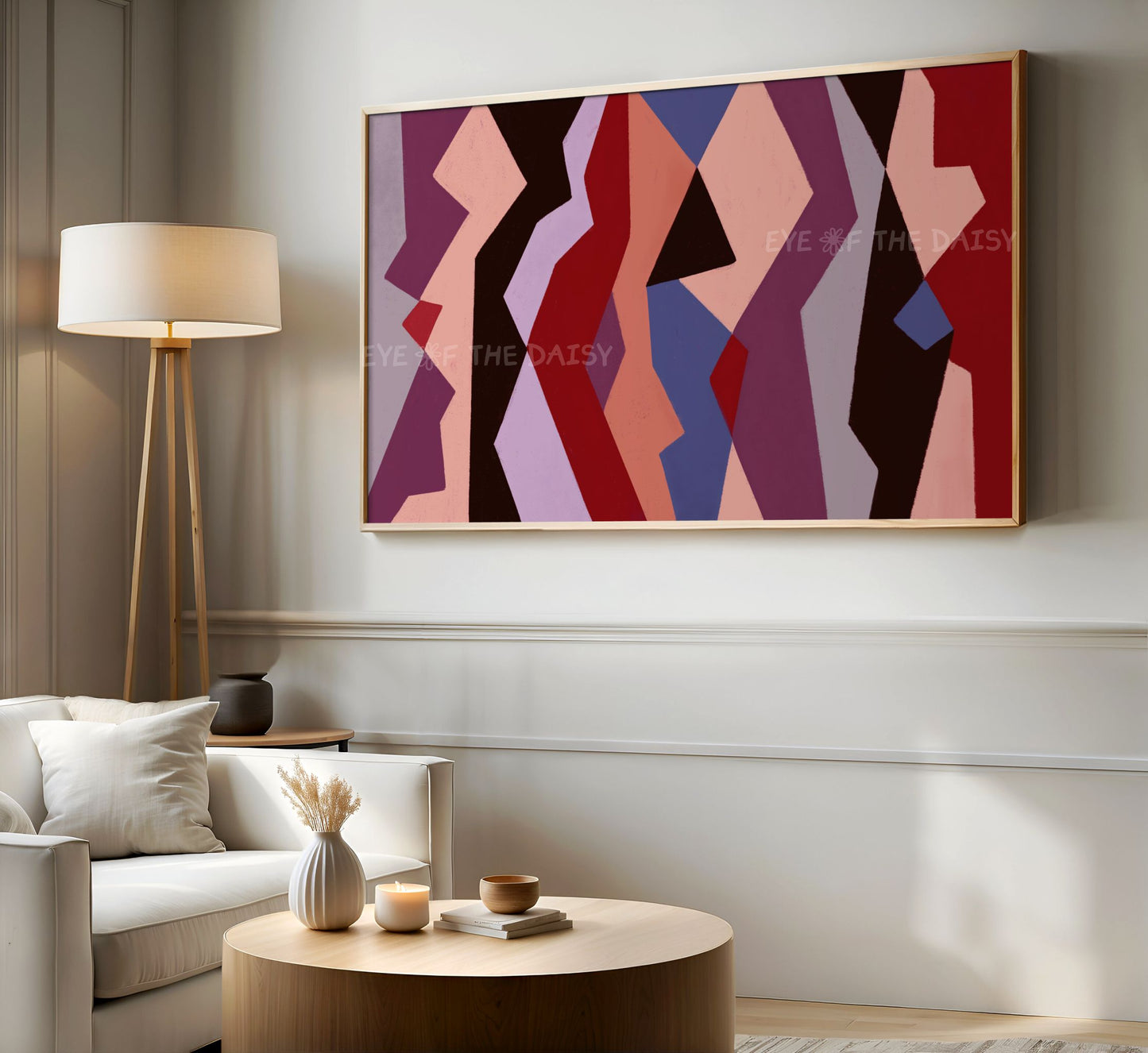 Maroon Purple Peach TV Art 4K | Mid Century Modern Geometric Artwork for TV Screen 4K