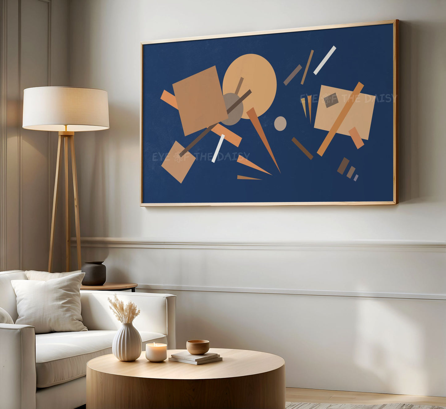 Navy Beige Mid Century Modern 4K TV Art | Bauhaus Style Abstract TV Art 4K