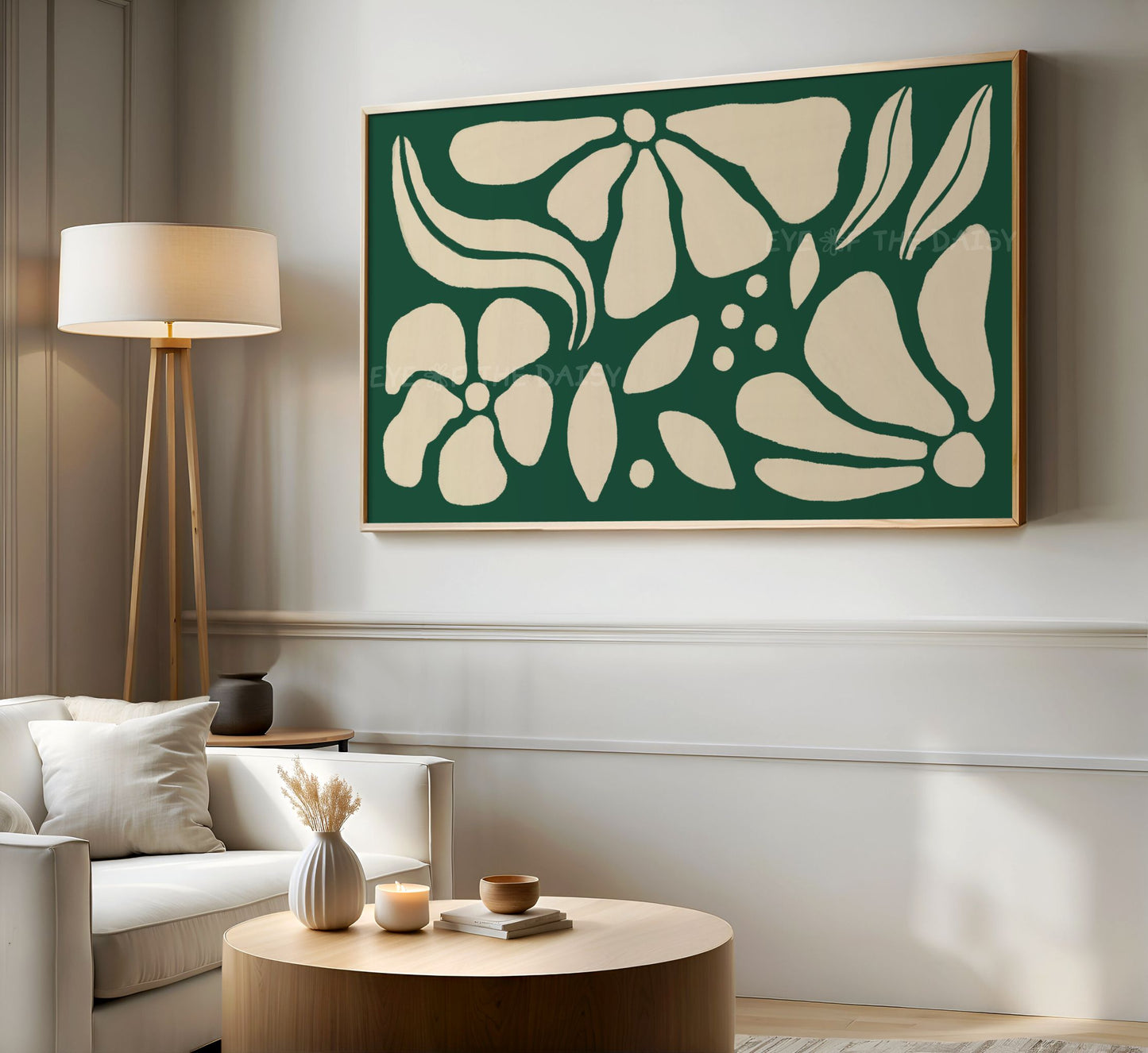 Forest Green & Beige Abstract Floral 4K TV Art | Eclectic Scandi Botanical TV Art 4K