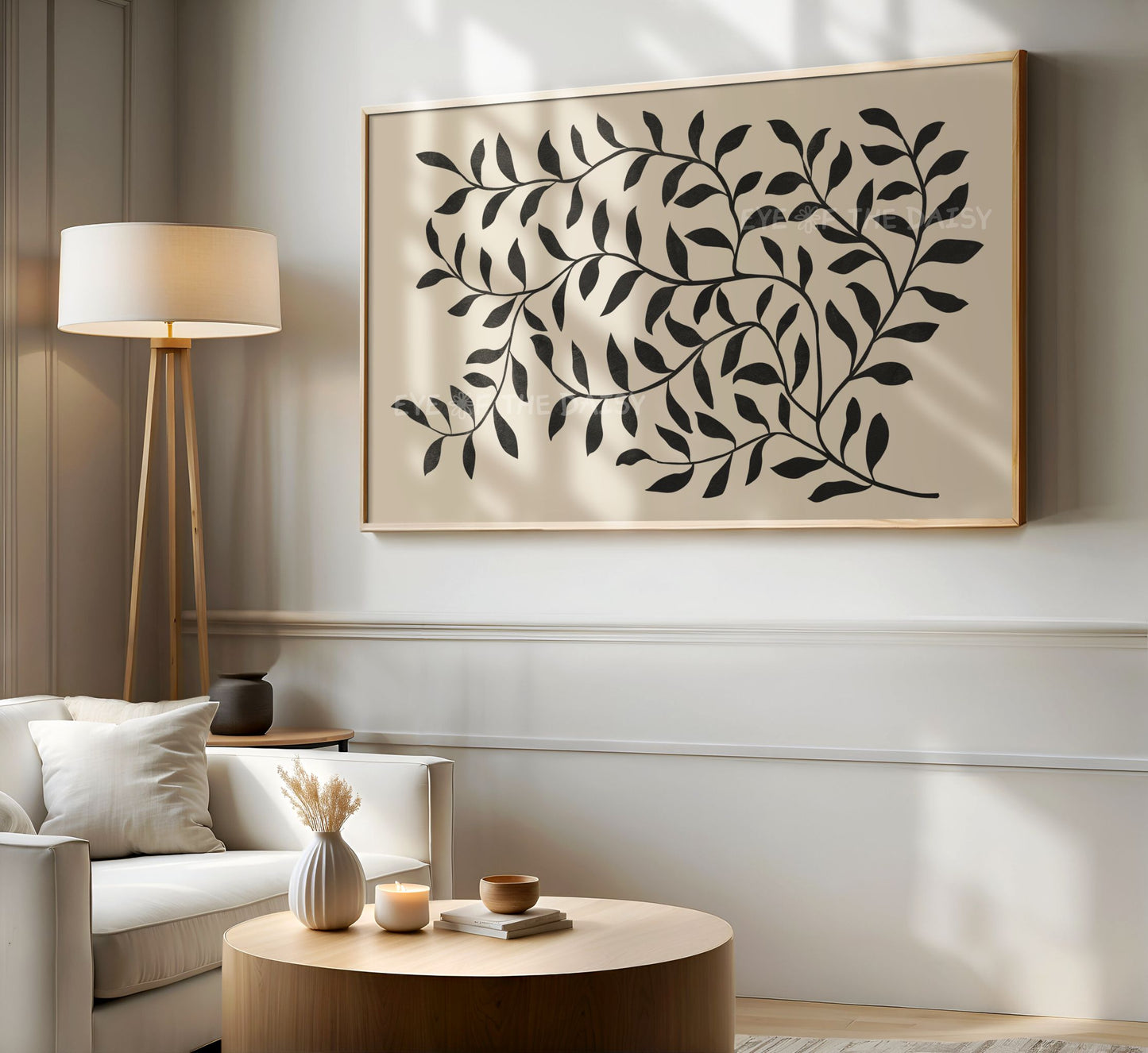 Black Beige Abstract Leaf 4K TV Art | Boho Botanical 4K Art for TV Screen