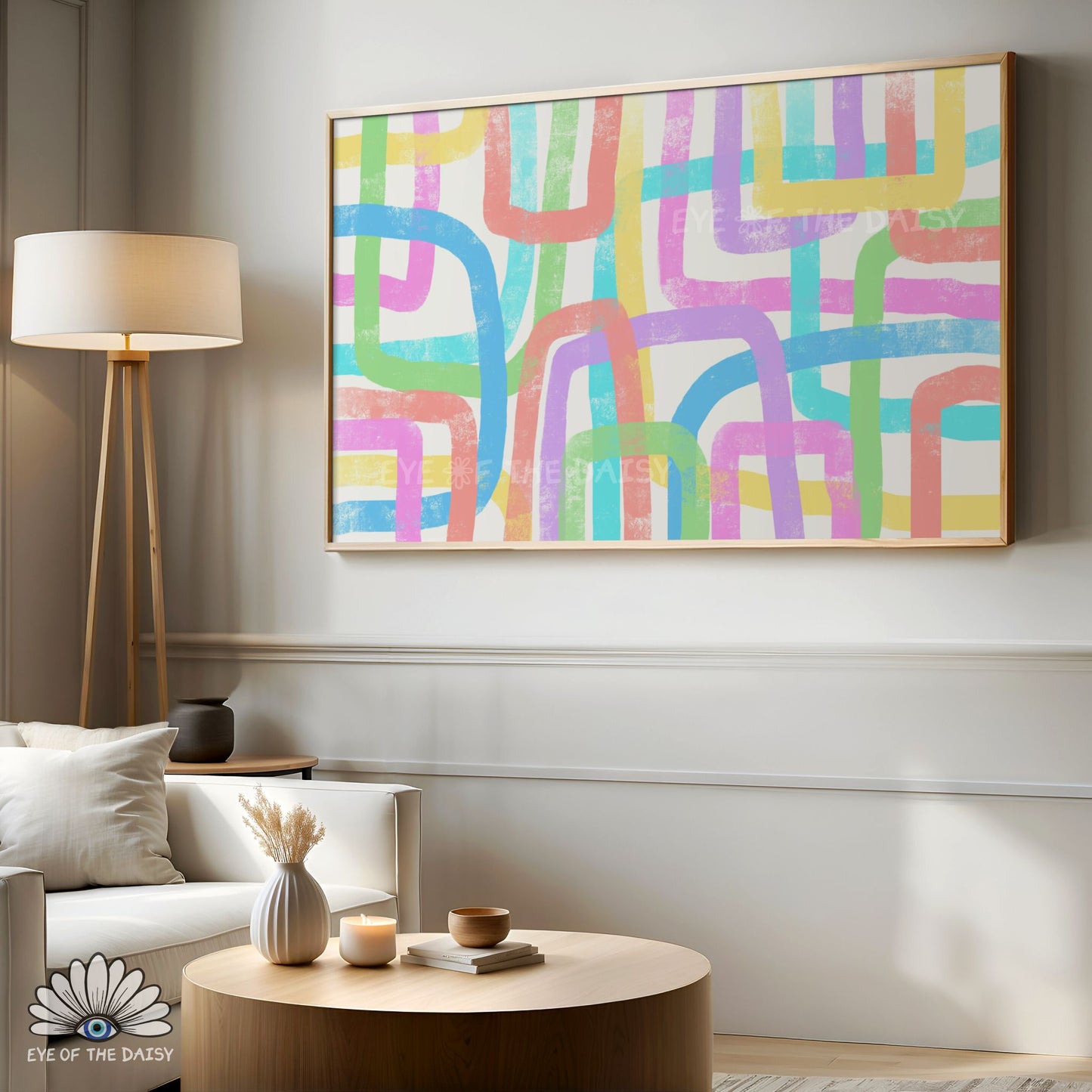 Modern pastel abstract line TV art, 4K TV screensaver art for Scandi and vibrant home decor