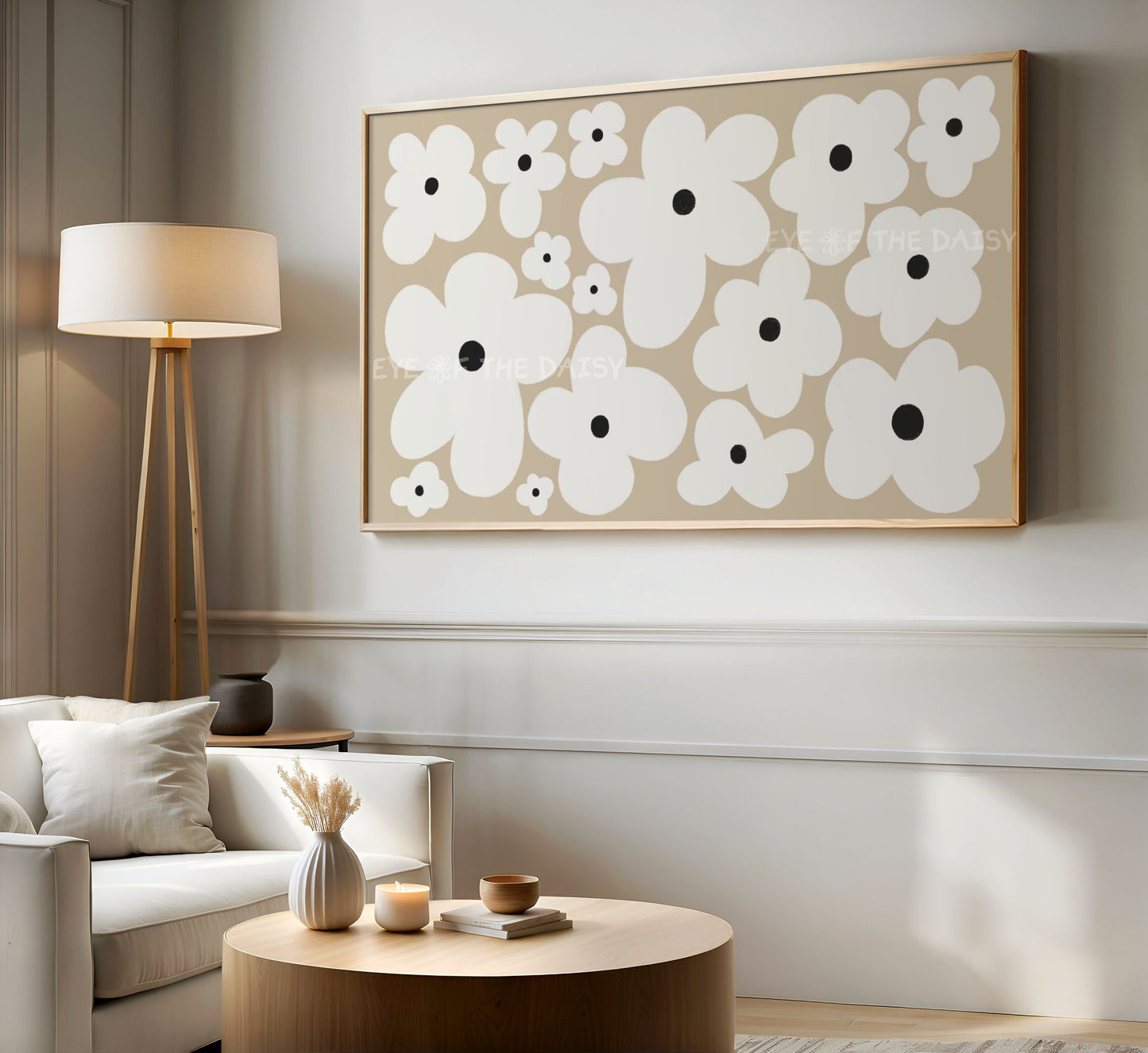 Beige White Boho Flowers 4K TV Art | Neutral Abstract Floral Art for TV Screen