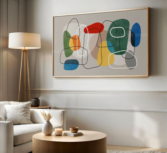 Green Red Blue Yellow Grey Abstract 4K TV Art | Primary Colours Mid Century Modern TV Art