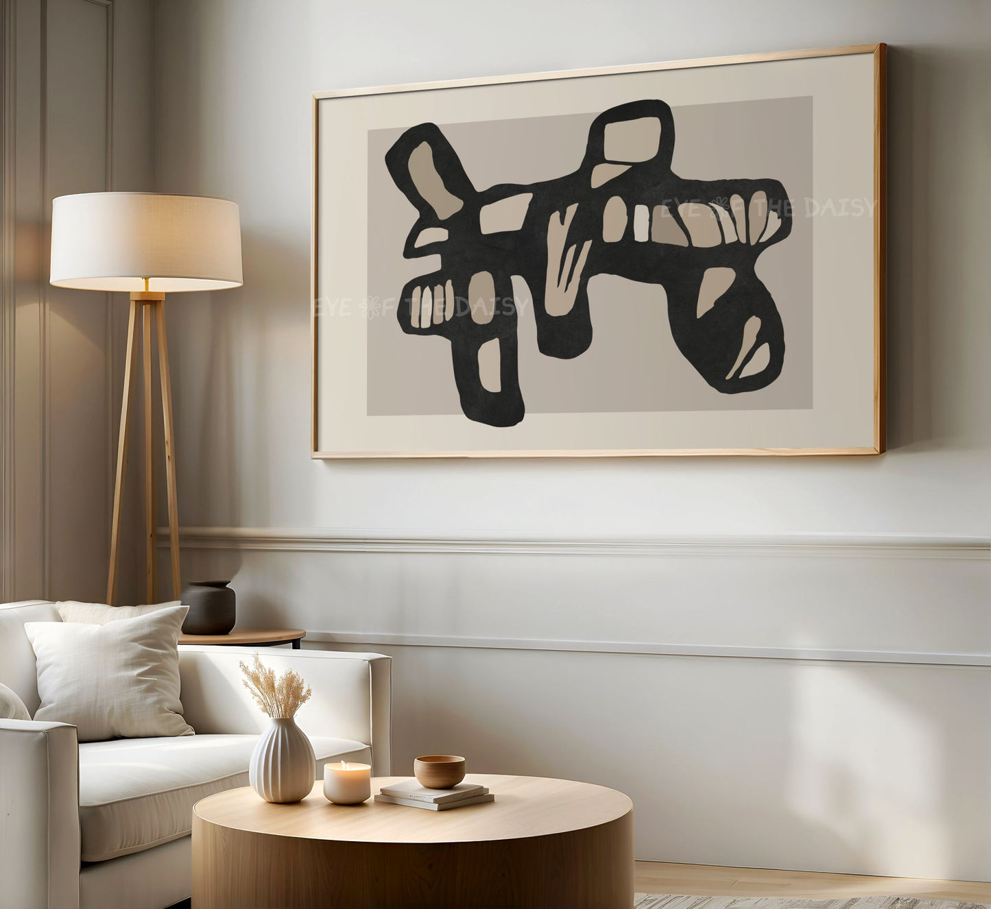 Black Beige Contemporary Abstract 4K TV Art | Neutral Organic Shape Art for TV Screen