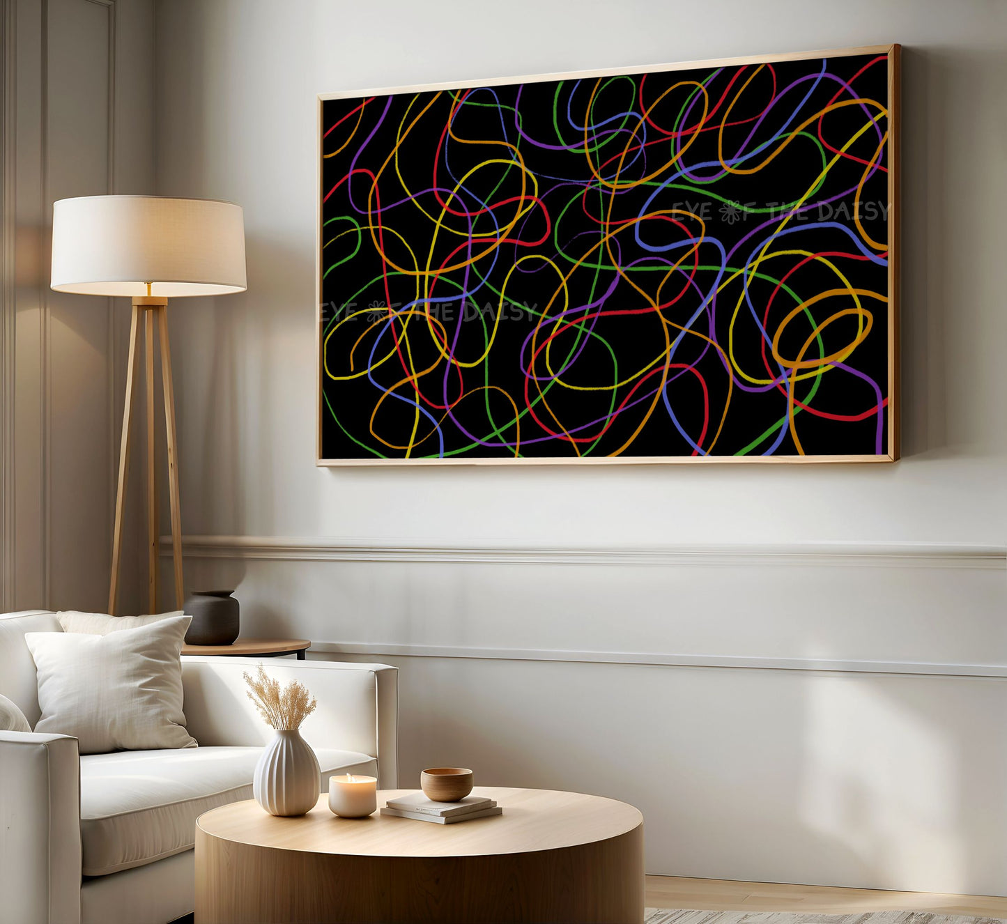 Contemporary Abstract Scribble TV Art 4K | Colourful Black Modern Art for TV Screen