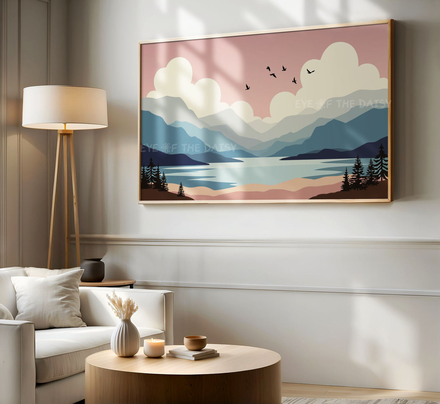 Minimal Abstract Landscape 4K TV Art | Mid Century Modern Mountains Trees Nature TV Art