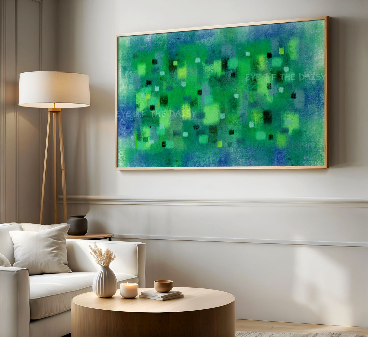 Vibrant Green Blue Abstract Expressionist 4K TV Art | Bright Contemporary Digital Painting