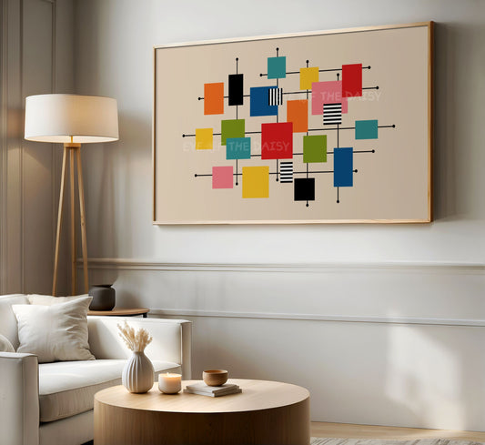 Mid Century Modern Geometric 4K TV Art | Colourful Squares Abstract TV Art 4K