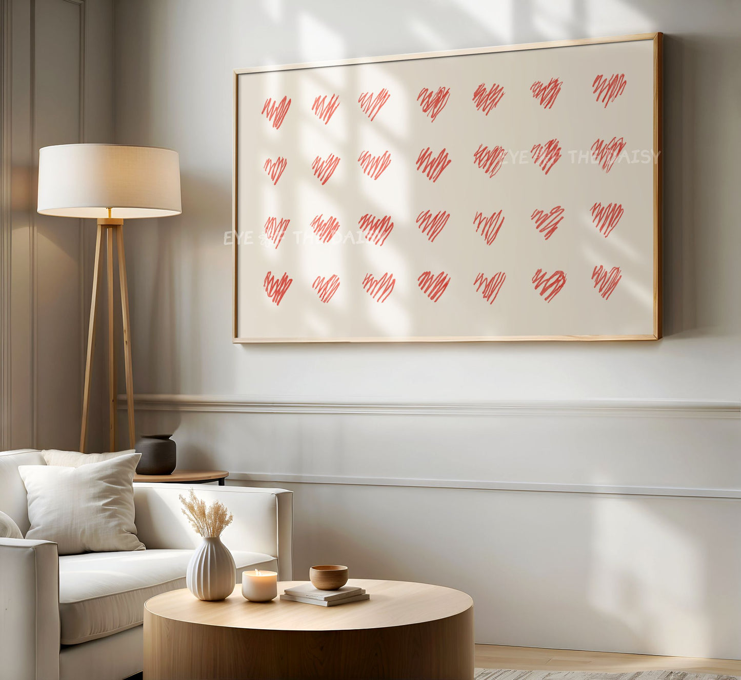 Red Beige Minimal Hearts Sketch 4K TV Art | Cute Valentine's Day TV Screen Art 4K