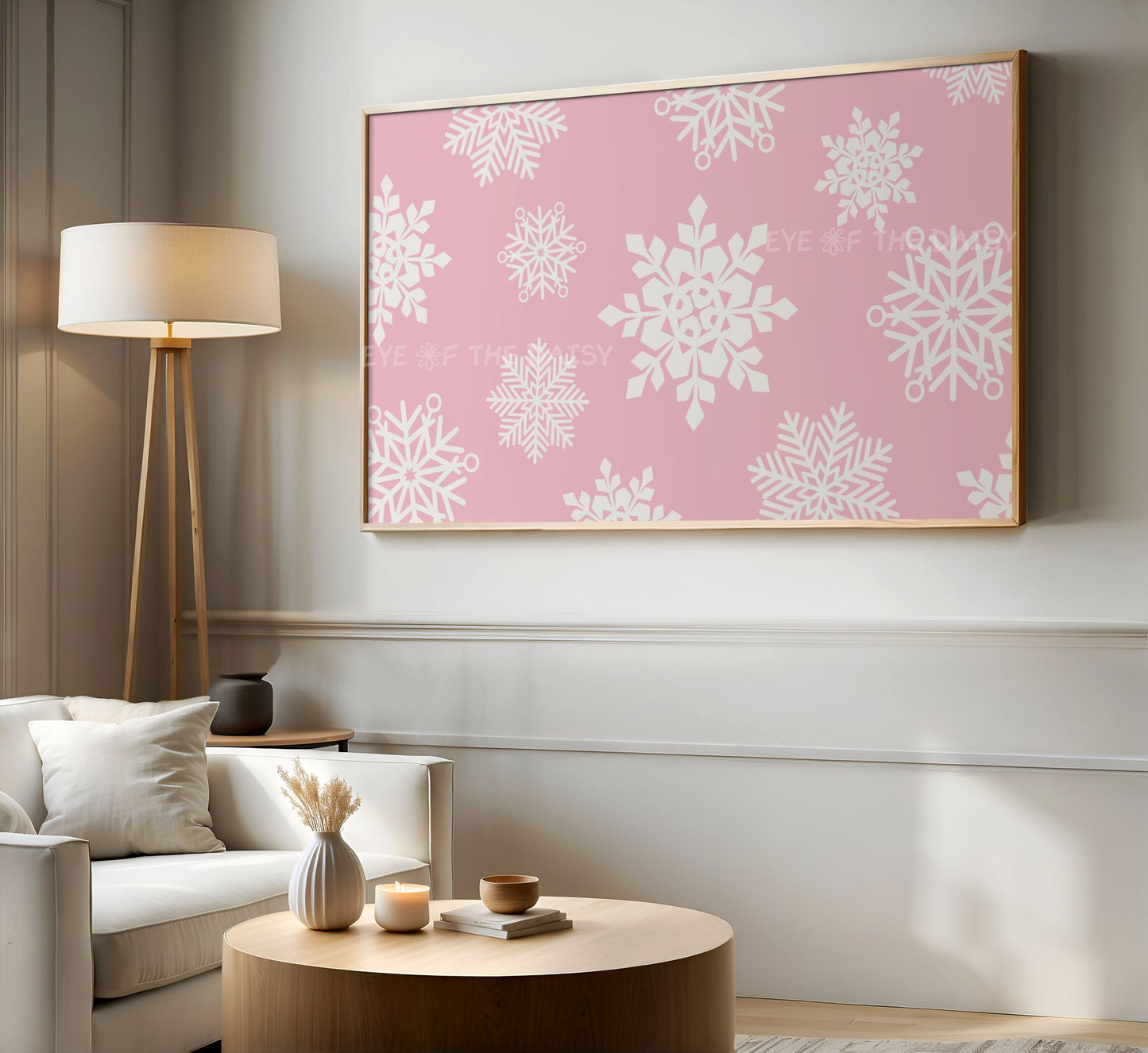 Pink Christmas Snowflakes 4K TV Art | Retro Pastel Pink Holiday TV Artwork 4K