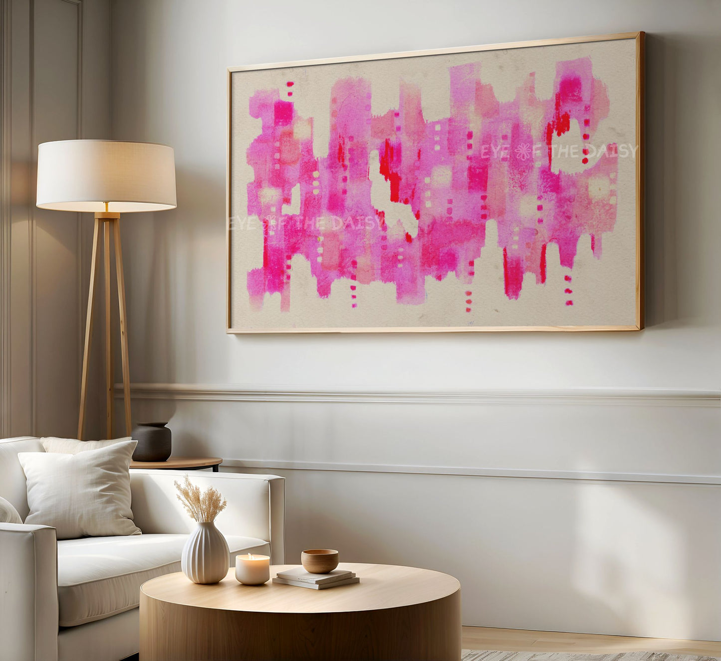 Bright Pink Beige Abstract Expressionist 4K TV Art | Vibrant Contemporary Digital Painting