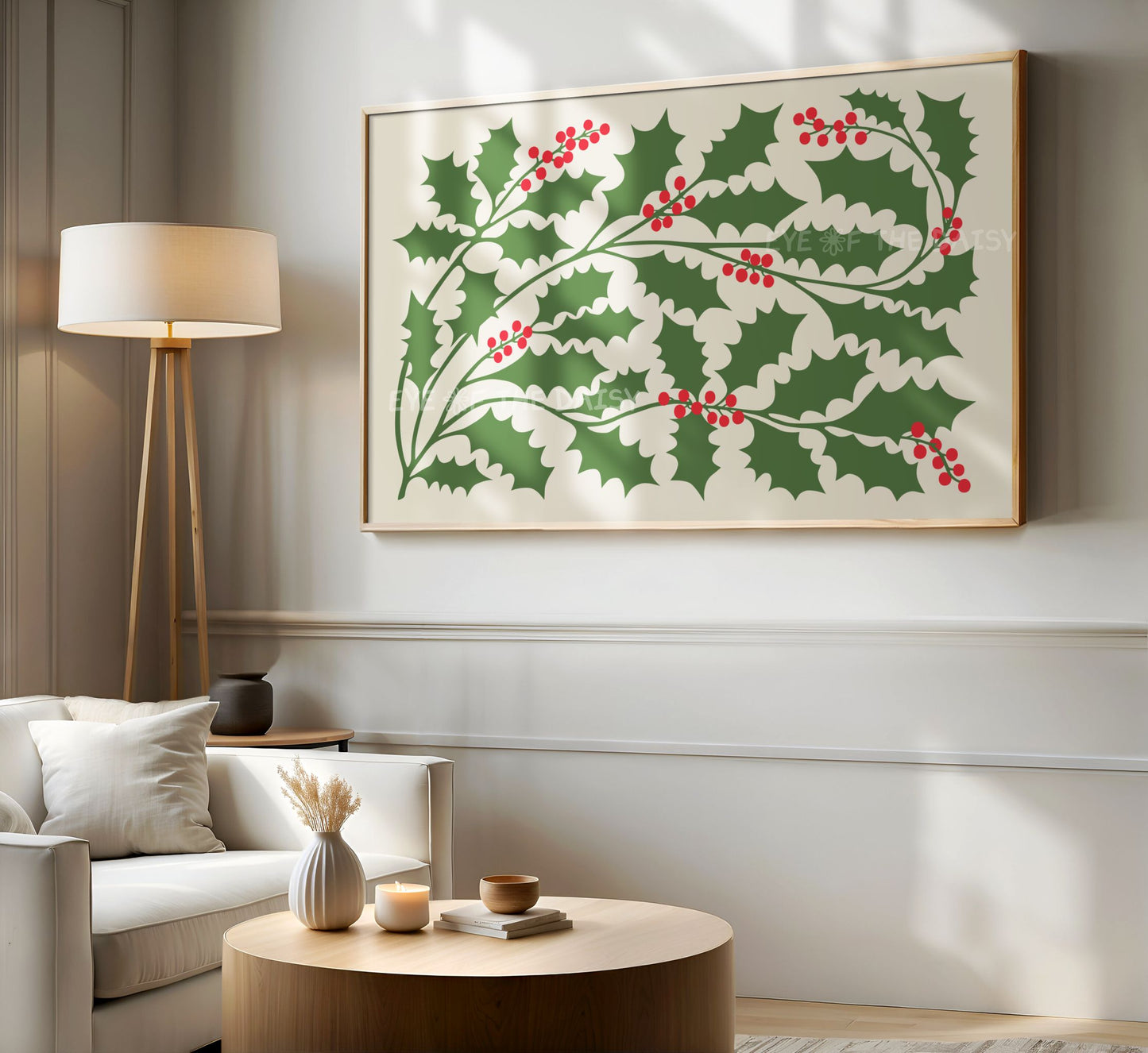 Abstract Holly 4K TV Art | Nordic Christmas Art for TV Screen