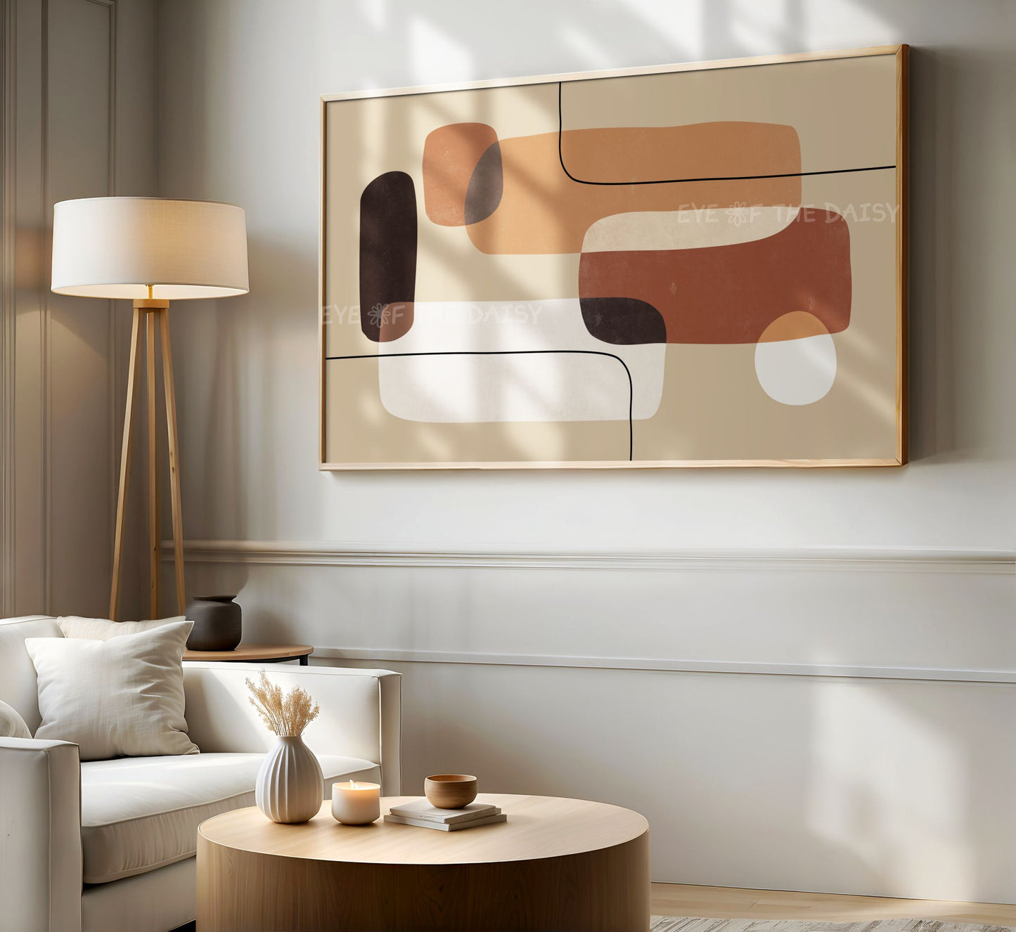 Tan Beige Geometric Abstract 4K TV Art | Earth Tone Mid Century Modern Art for TV Screen