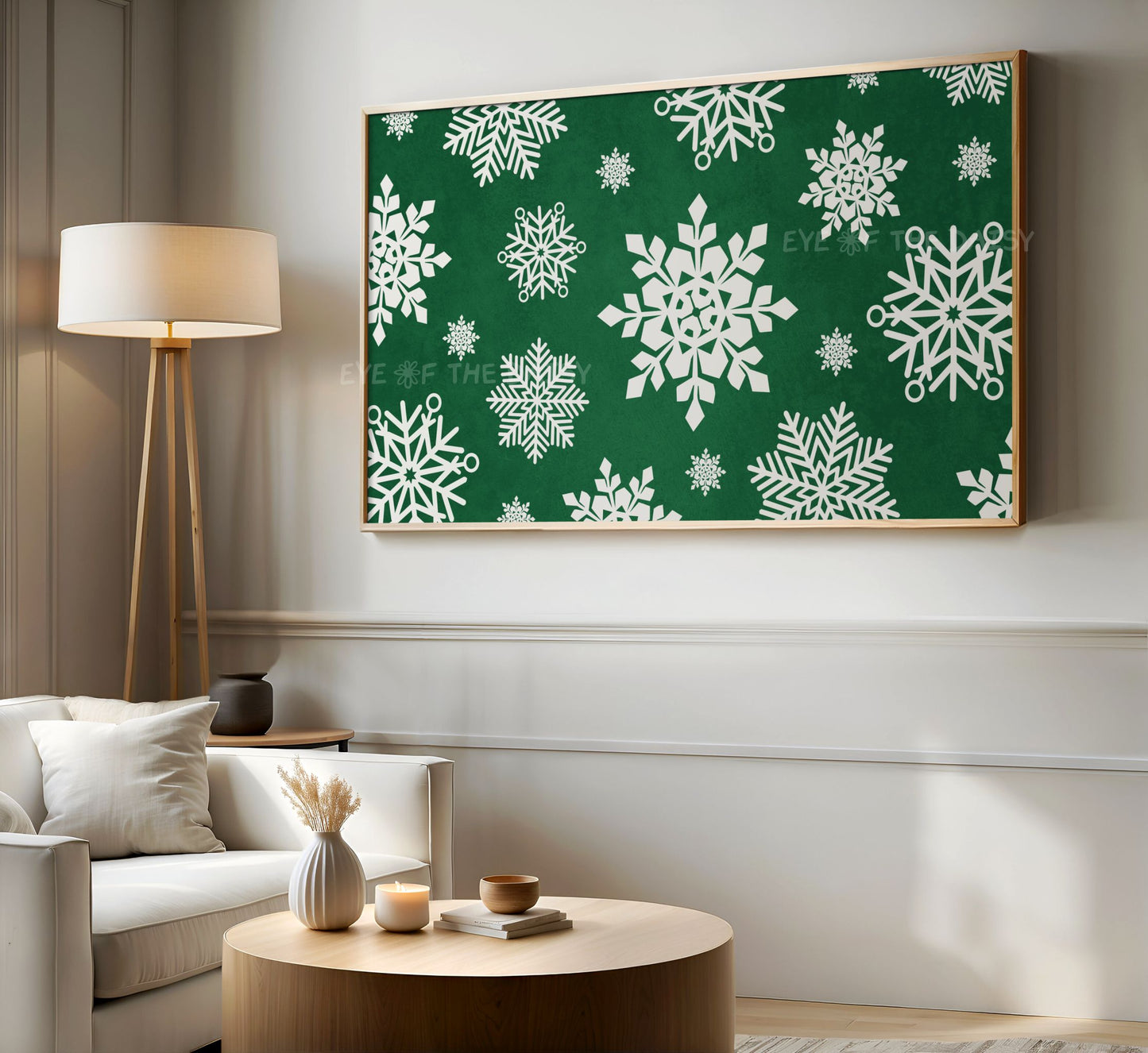 Dark Green Snowflakes Christmas TV Art 4K | Traditional Holiday 4K TV Artwork